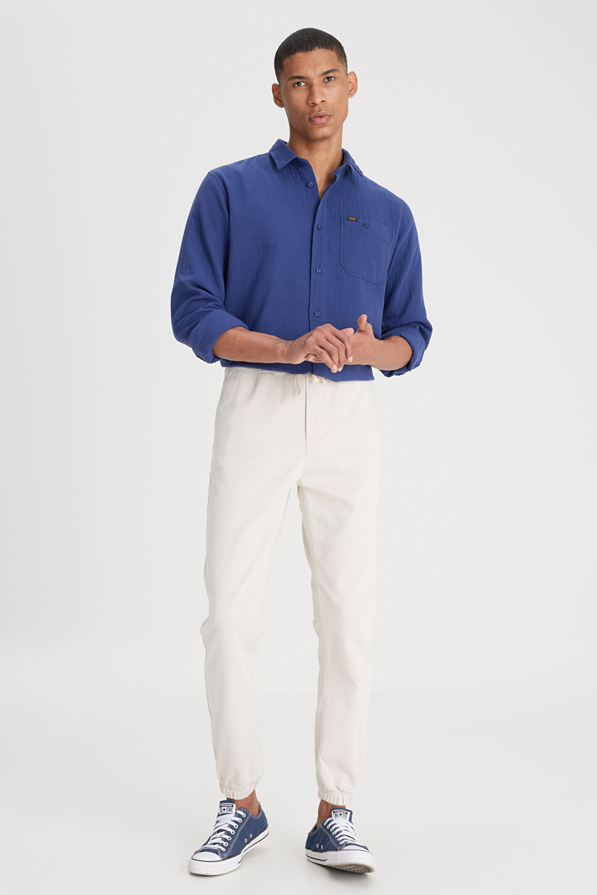 Slim Fit Dar Kesim Normal Bel Dar Paça Taş Rengi Jogger Pantolon