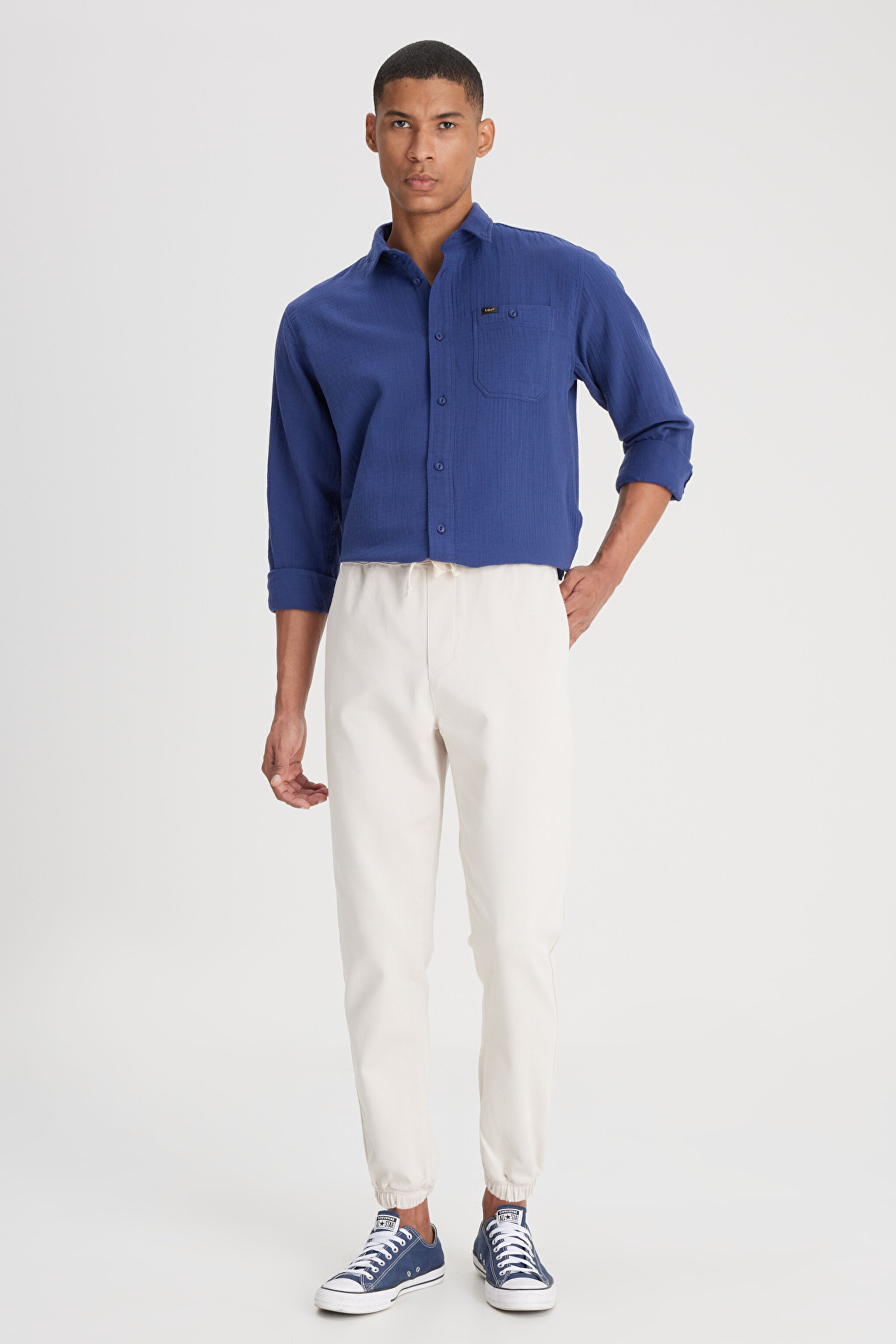 Slim Fit Dar Kesim Normal Bel Dar Paça Taş Rengi Jogger Pantolon - Stone-LM04009013 (görsel 2)