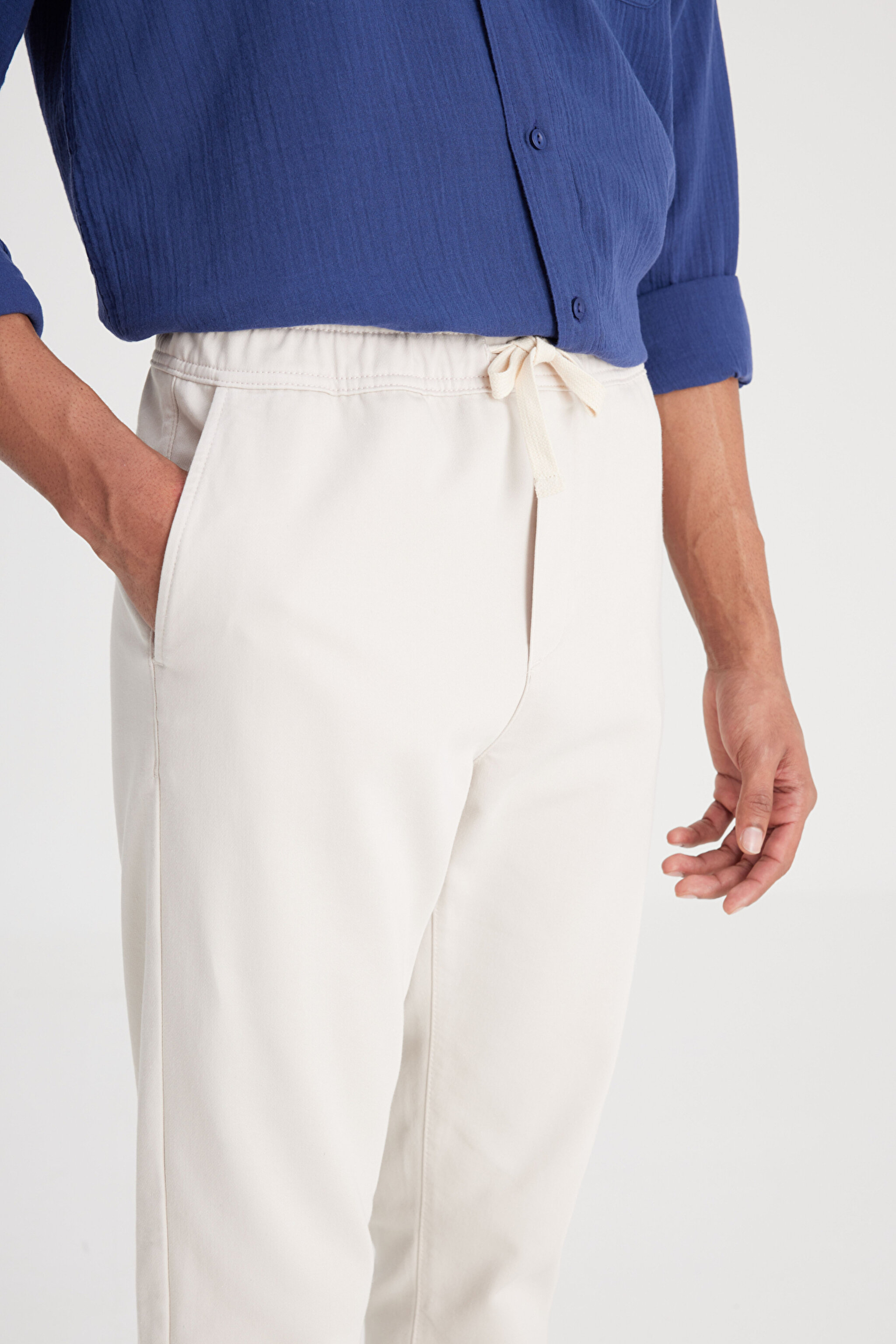 Slim Fit Dar Kesim Normal Bel Dar Paça Taş Rengi Jogger Pantolon - Stone-LM04009013 (görsel 4)