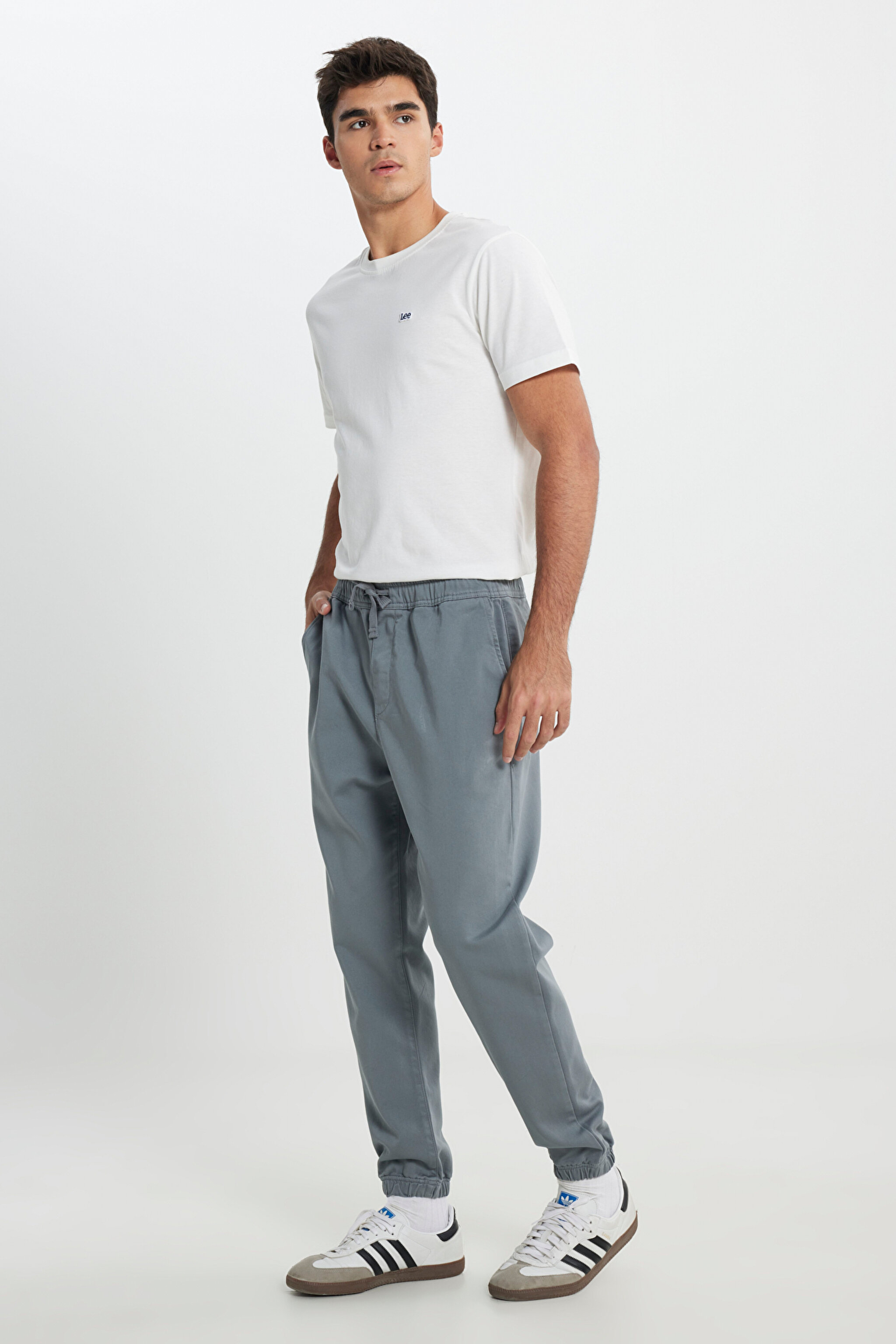 Slim Fit Dar Kesim Normal Bel Dar Paça Lacivert Jogger Pantolon - Gray-LM04009035 (görsel 2)