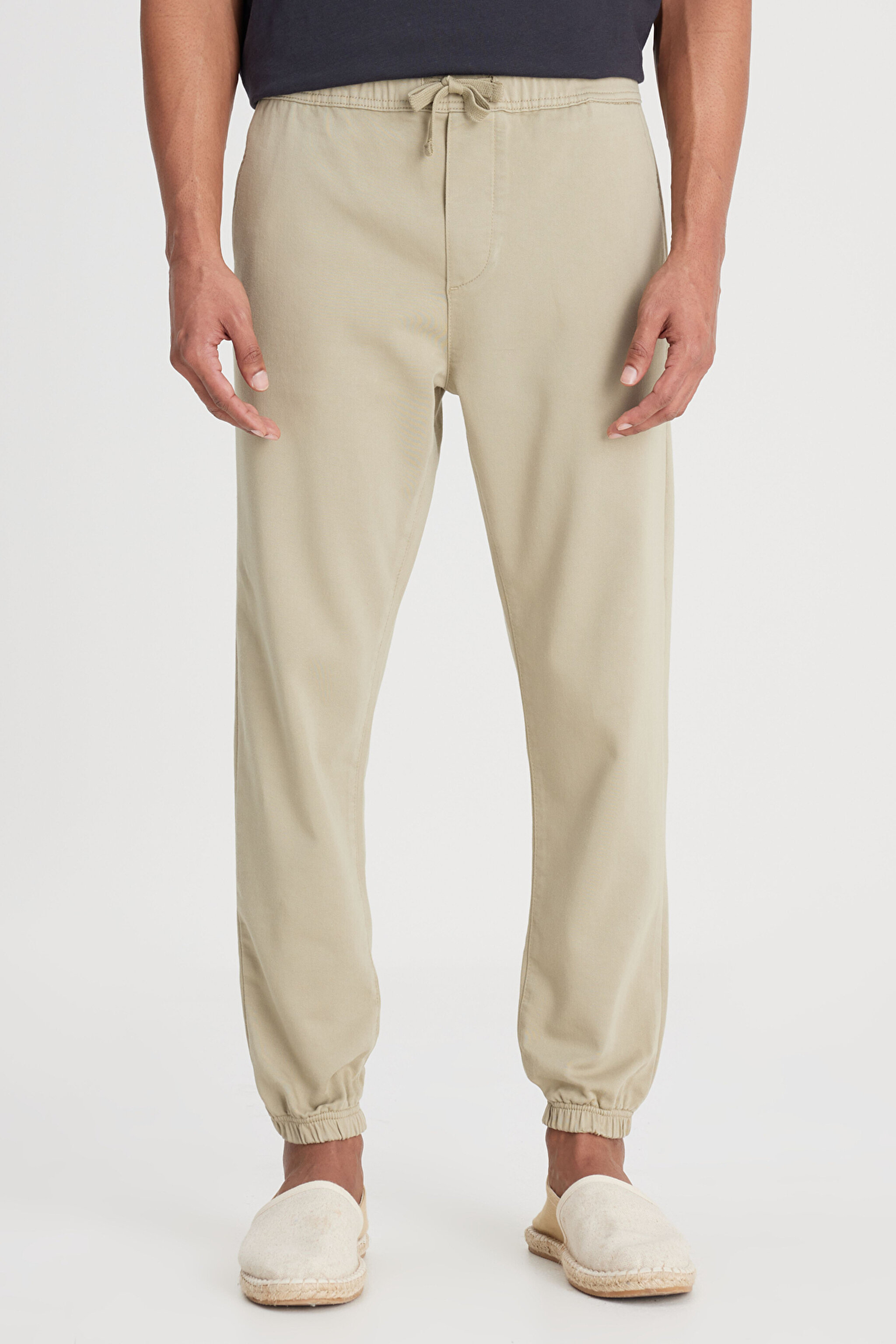 Slim Fit Dar Kesim Normal Bel Dar Paça Açık Yeşil Jogger Pantolon - Dahlia-LM04009299 (görsel 4)