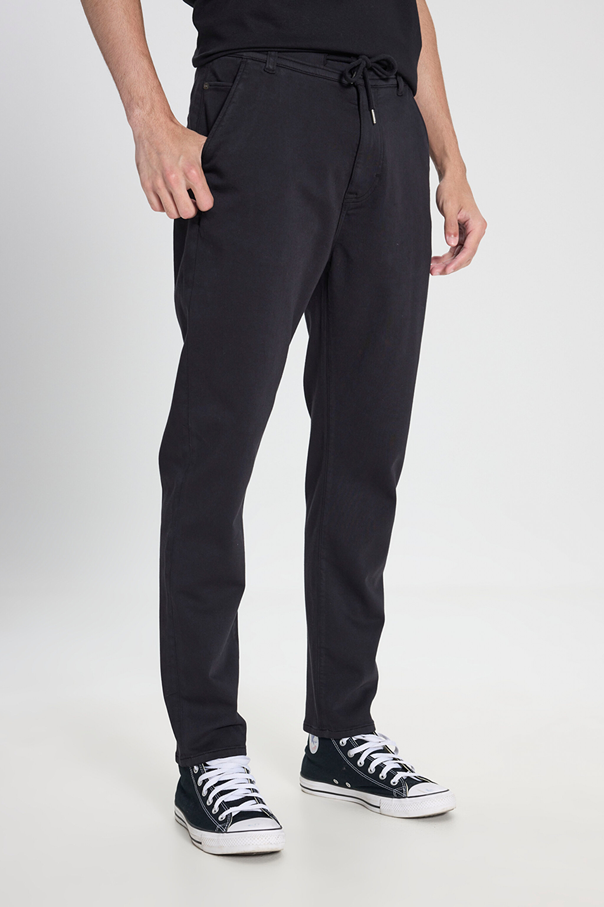 Regular Fit Normal Kesim Normal Bel Dar Paça Siyah Esnek Pantolon - Black-LM043002001 (görsel 3)