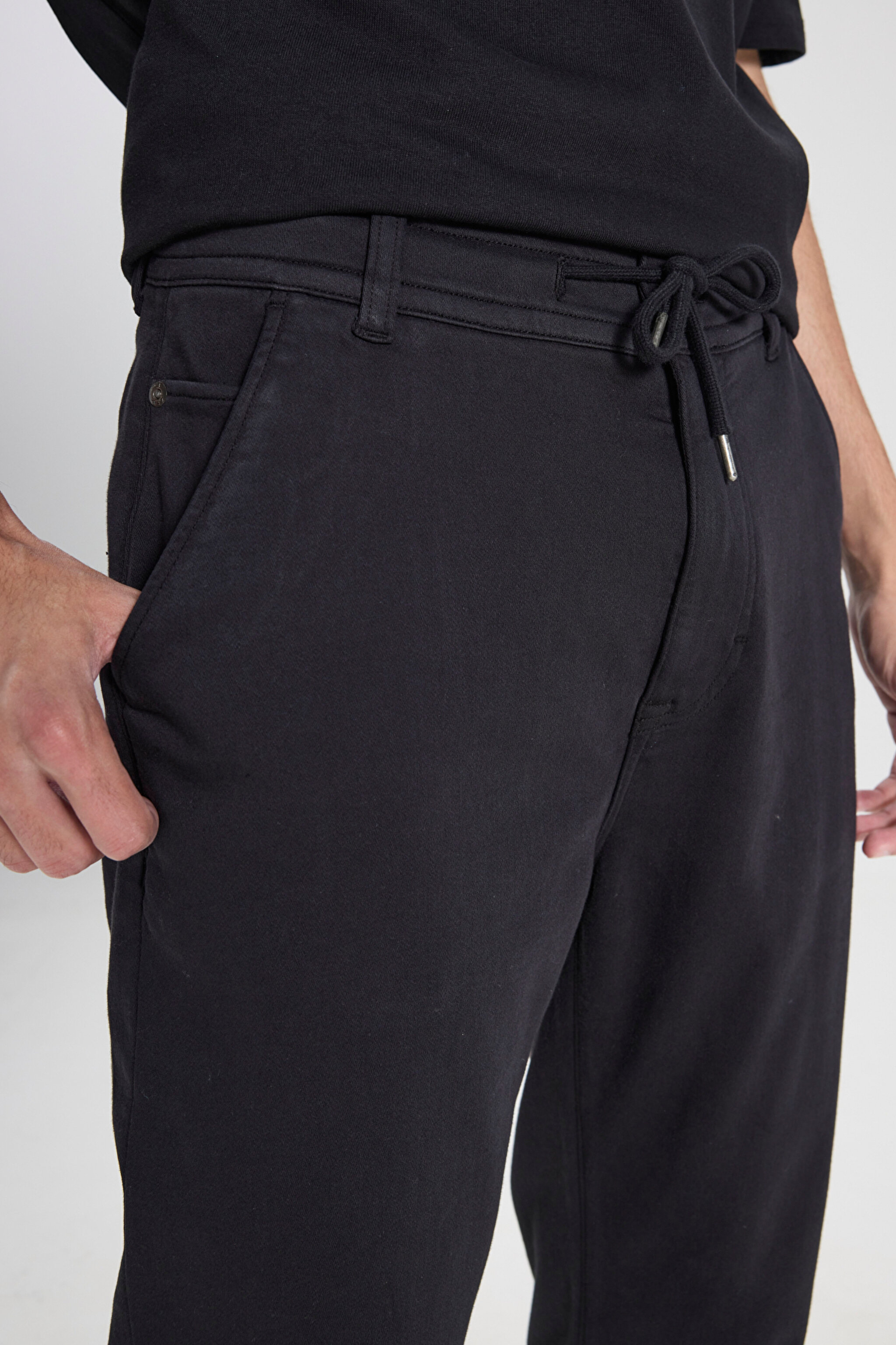 Regular Fit Normal Kesim Normal Bel Dar Paça Siyah Esnek Pantolon - Black-LM043002001 (görsel 4)