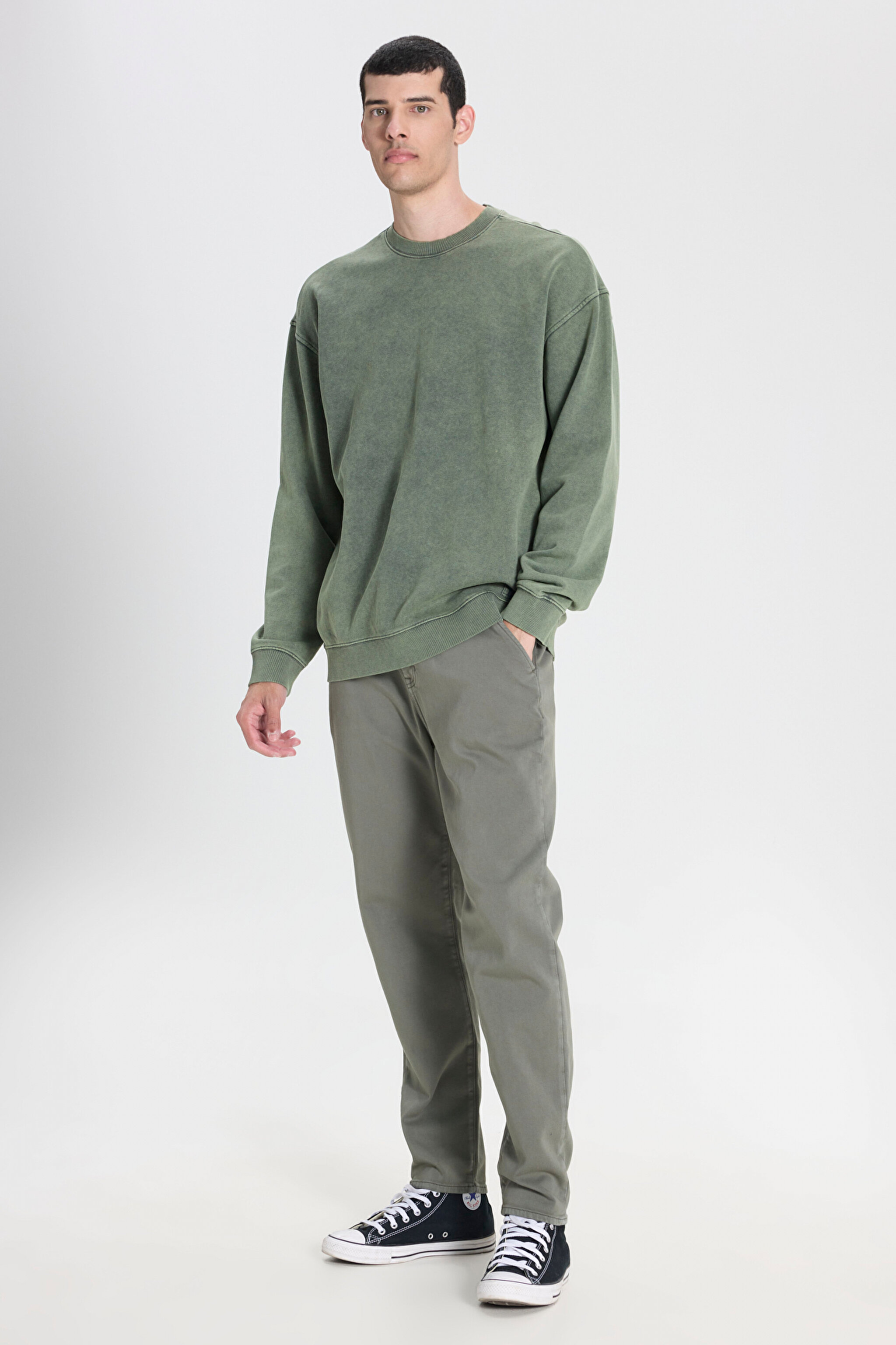 Slim Fit Dar Kesim Normal Bel Haki Esnek Jogger Pantolon