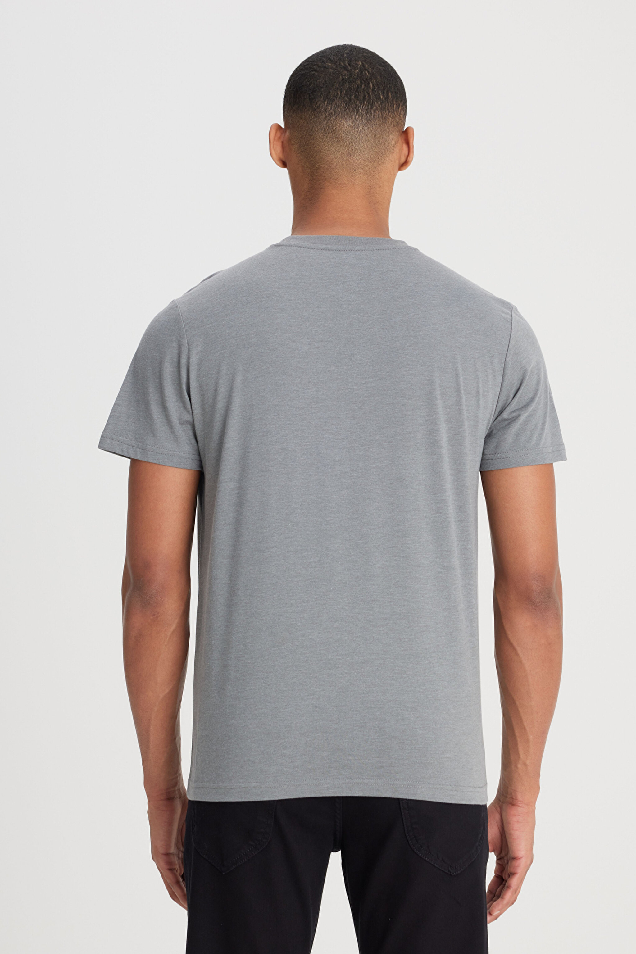 Regular Fit Normal Kesim Bisiklet Yaka Antrasit Tişört - Graphite-LM58205473B86 (görsel 6)