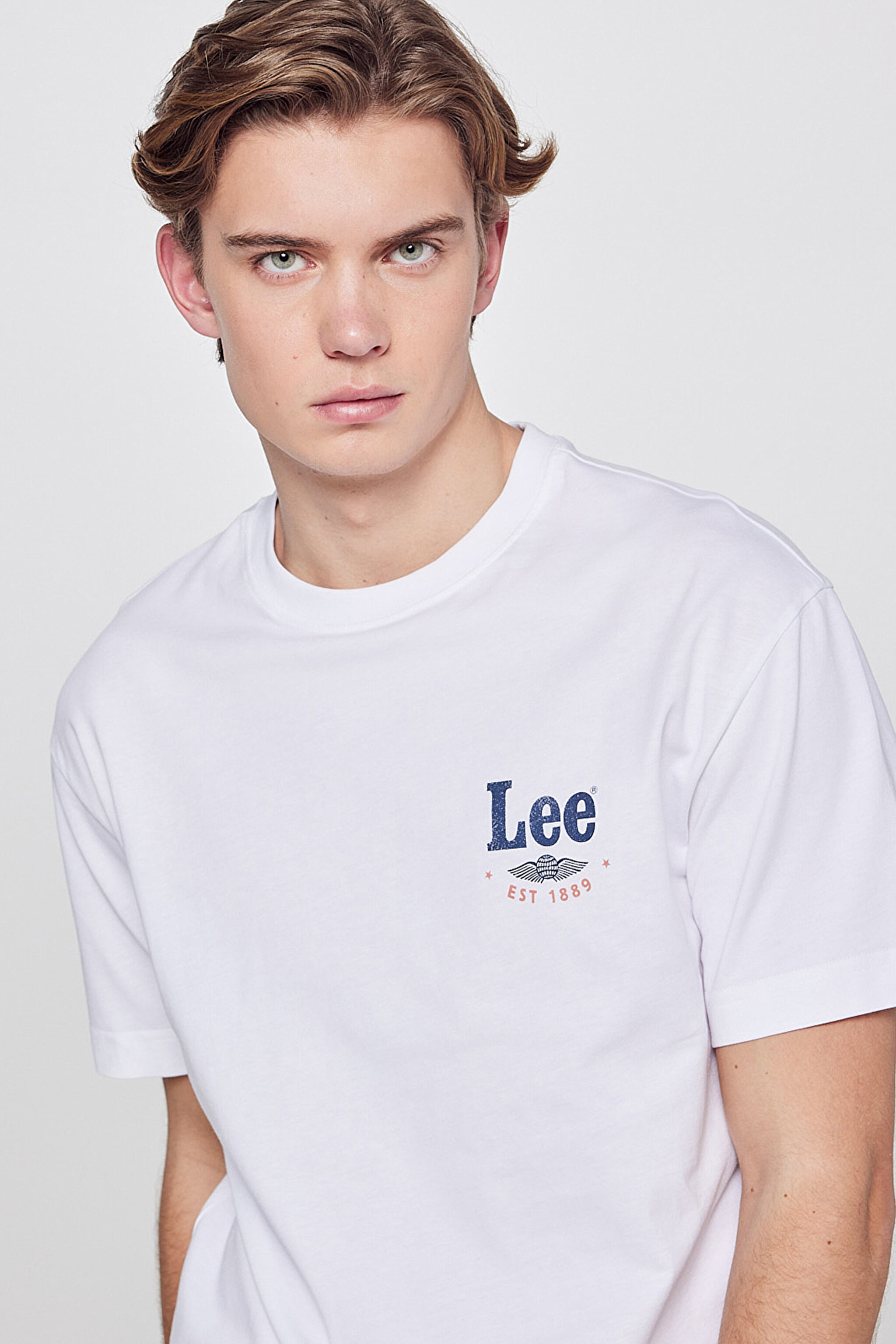 %100 Pamuk Relaxed Fit Rahat Kesim Bisiklet Yaka Logo Detaylı Tişört - White-LN328680100 (görsel 4)