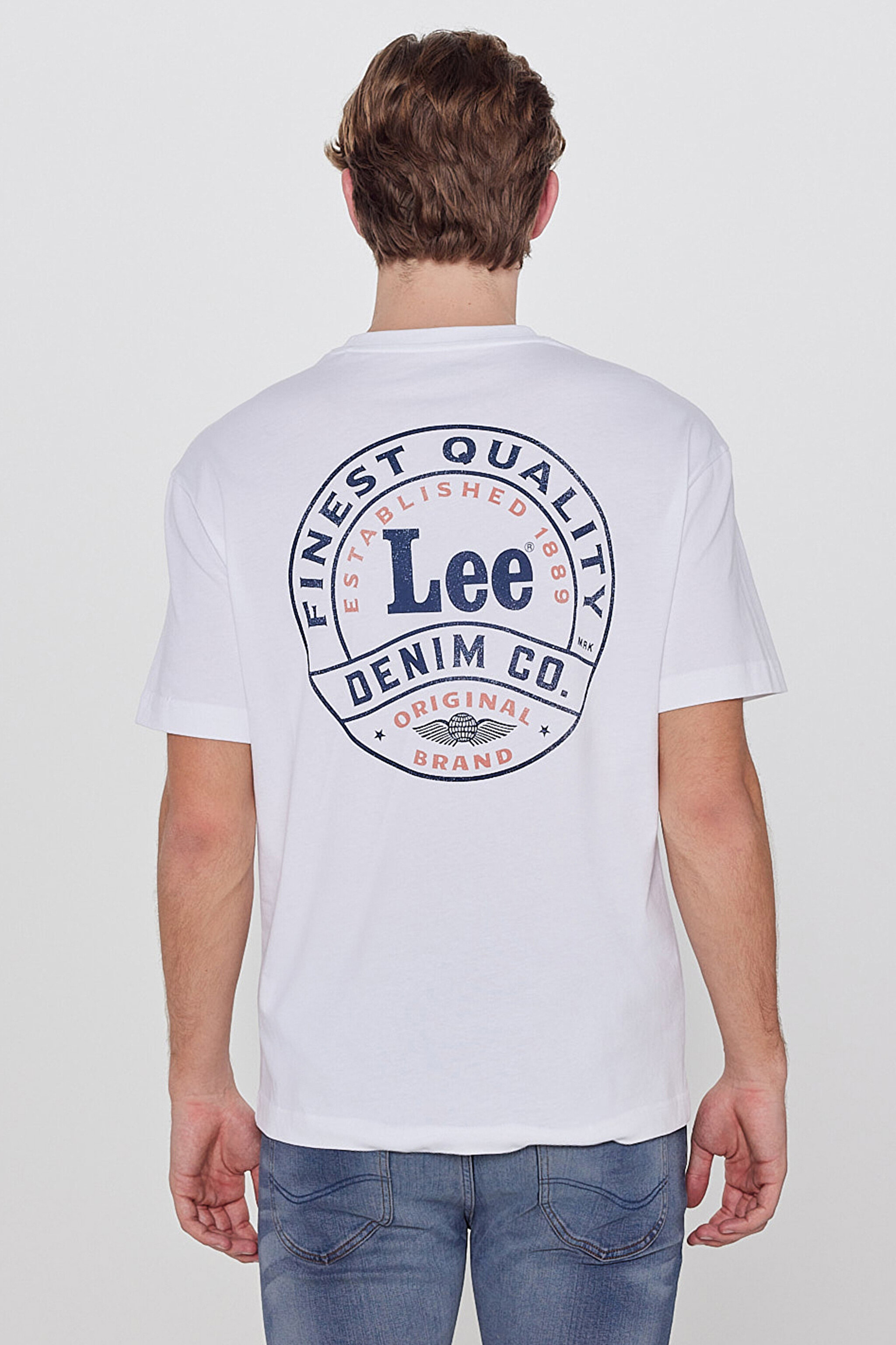 %100 Pamuk Relaxed Fit Rahat Kesim Bisiklet Yaka Logo Detaylı Tişört - White-LN328680100 (görsel 5)