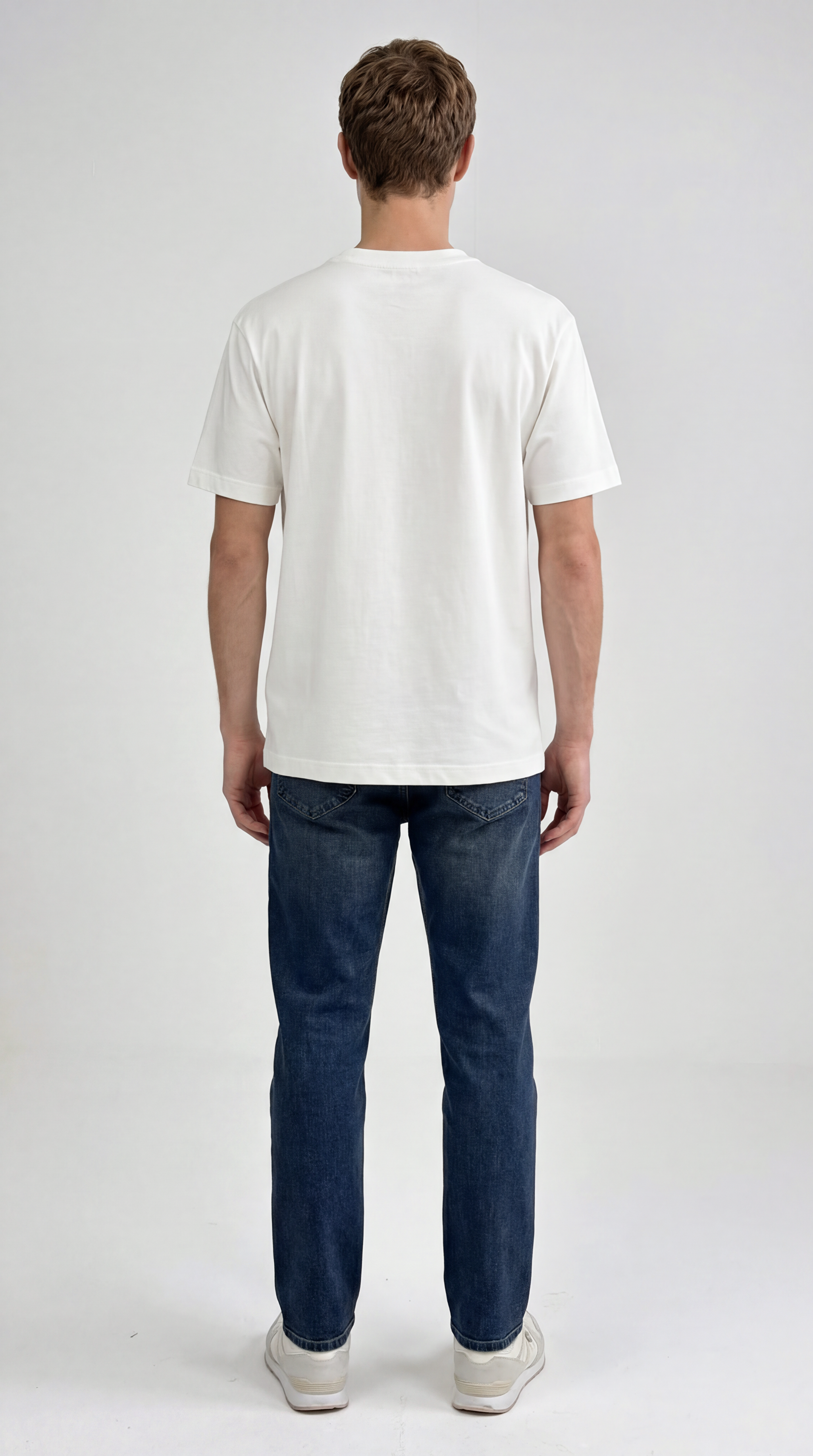 %100 Pamuk Relaxed Rahat Kesim Bisiklet Yaka Logo Detaylı Tişört - Off White-LN388680102 (görsel 5)