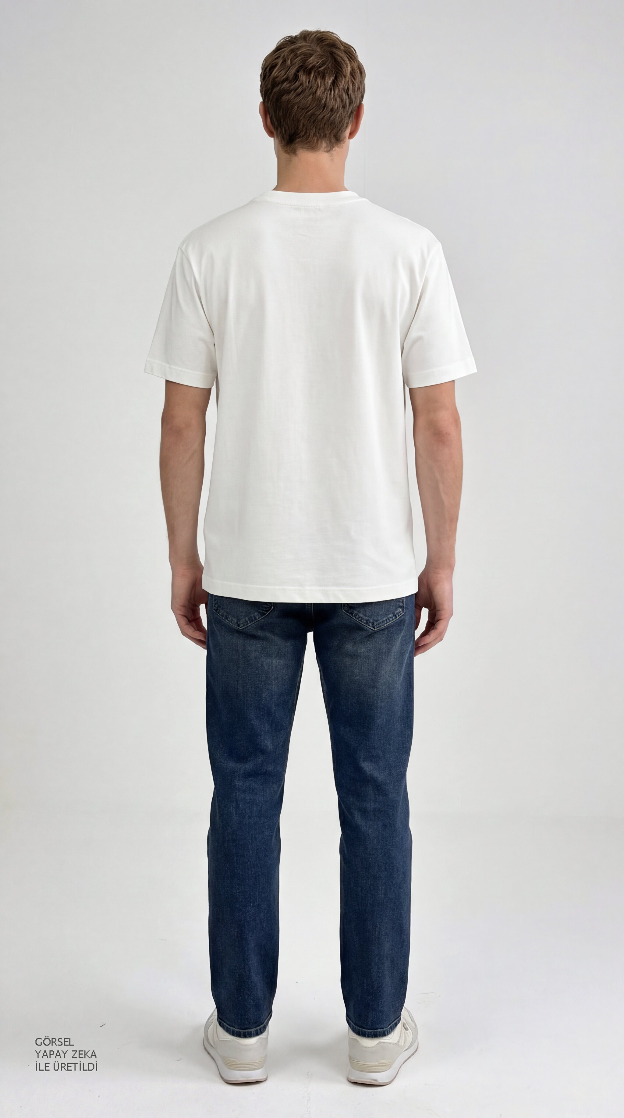 %100 Pamuk Relaxed Rahat Kesim Bisiklet Yaka Logo Detaylı Tişört - Off White-LN388680102 (görsel 5)