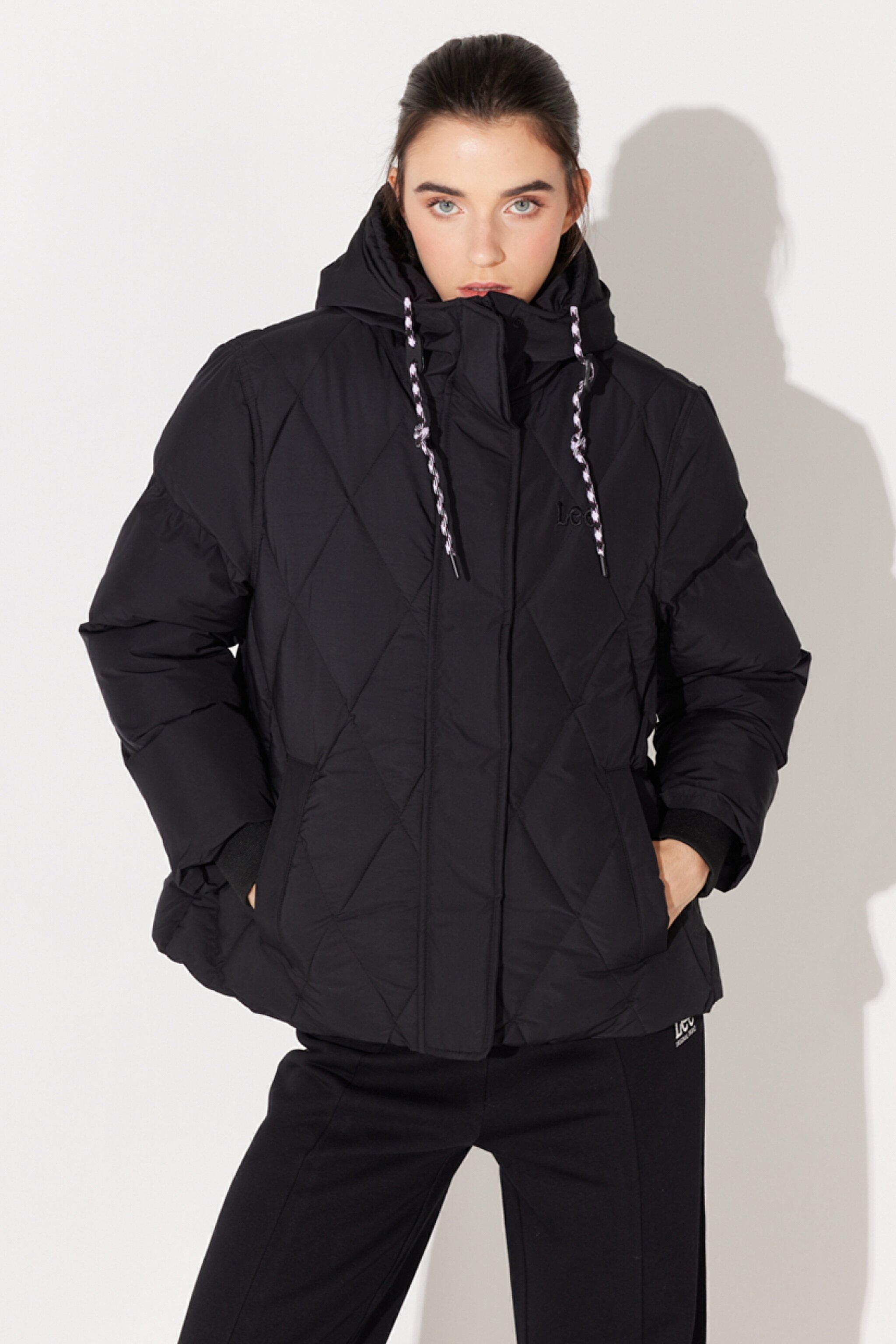 Loose Fit Rahat Kesim Kapüşonlu Siyah Şişme Mont - Unionall Blk-LQ52EVA76