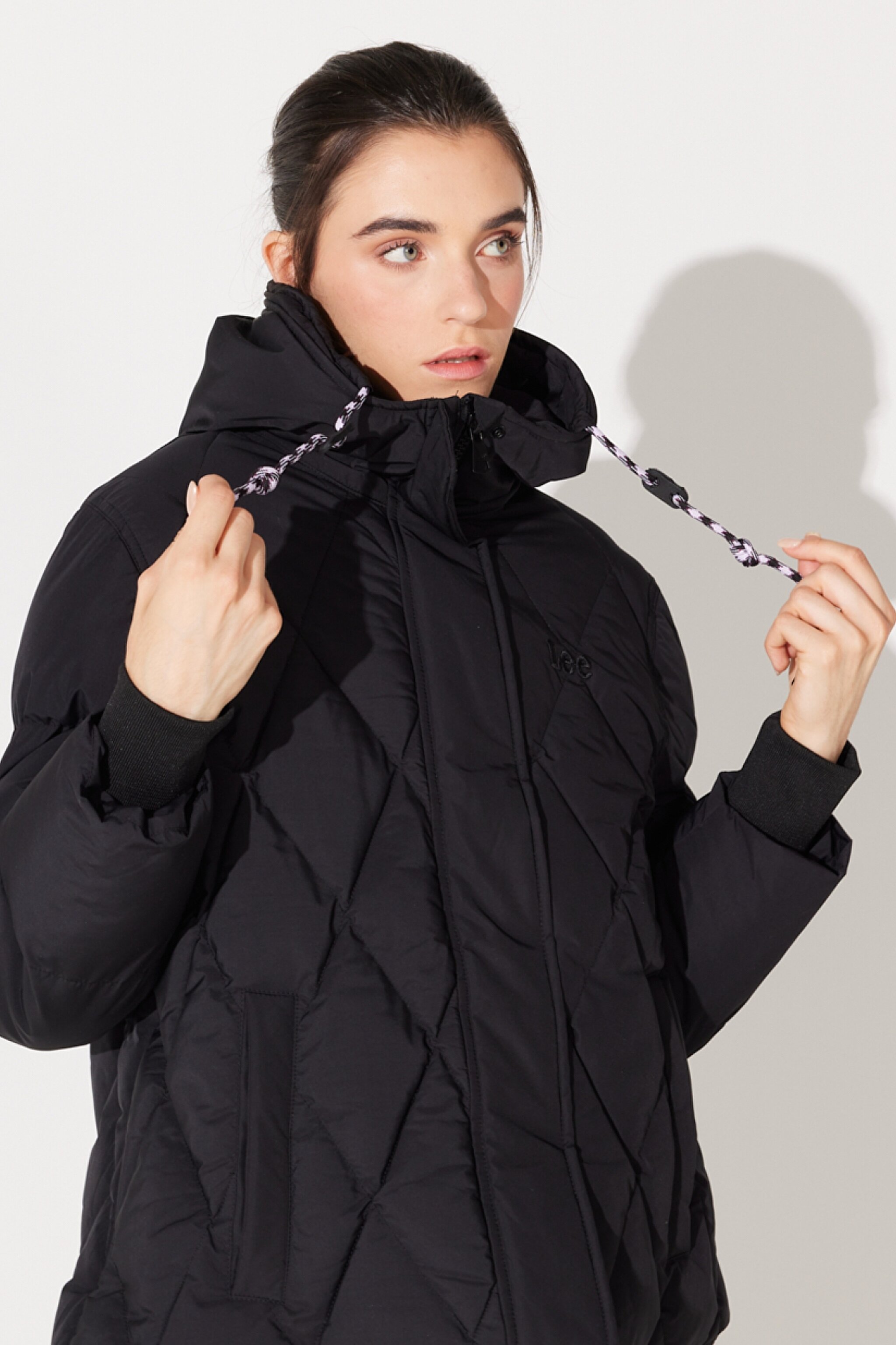 Loose Fit Rahat Kesim Kapüşonlu Siyah Şişme Mont - Unionall Blk-LQ52EVA76 (görsel 2)