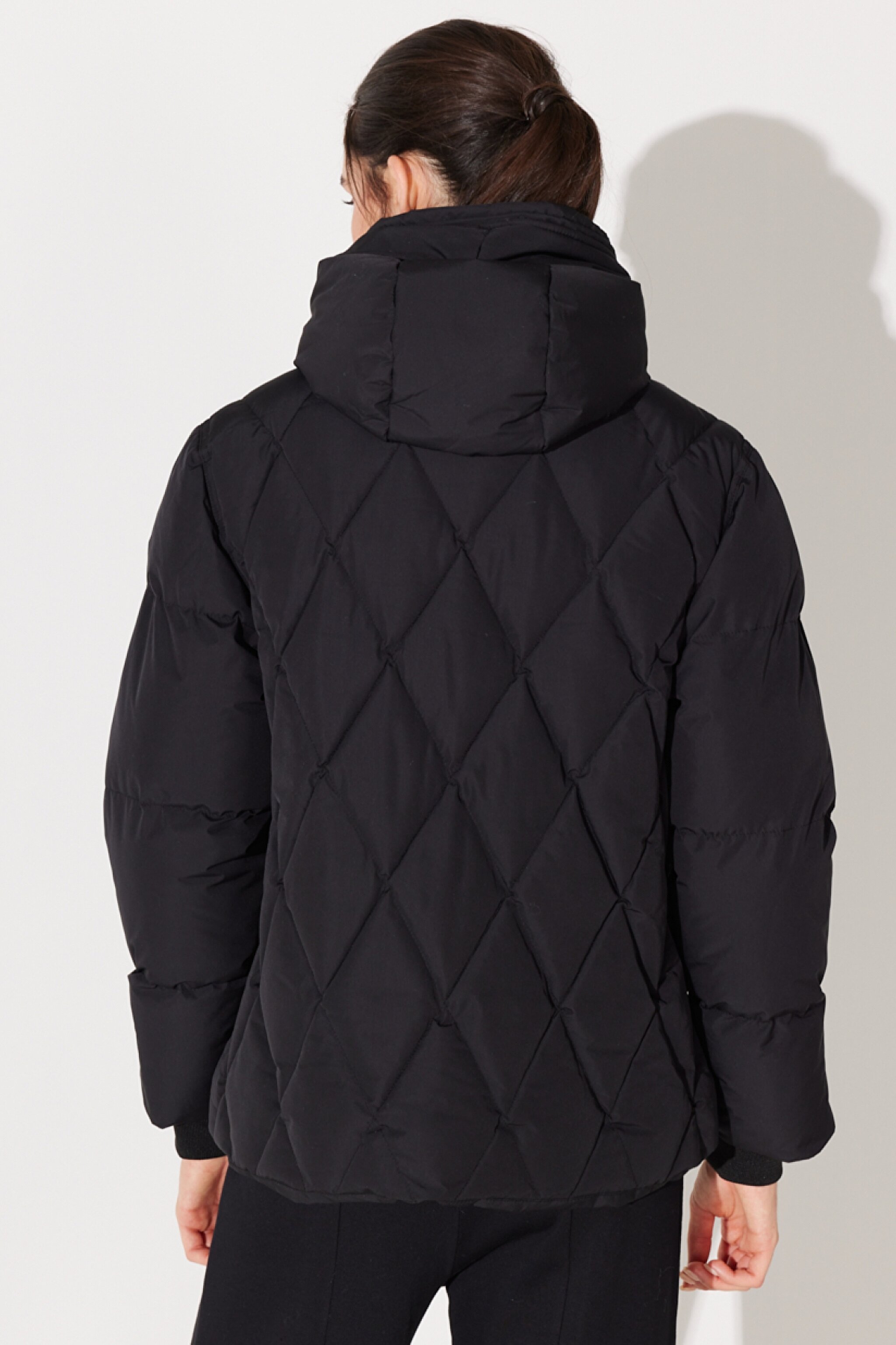 Loose Fit Rahat Kesim Kapüşonlu Siyah Şişme Mont - Unionall Blk-LQ52EVA76 (görsel 7)