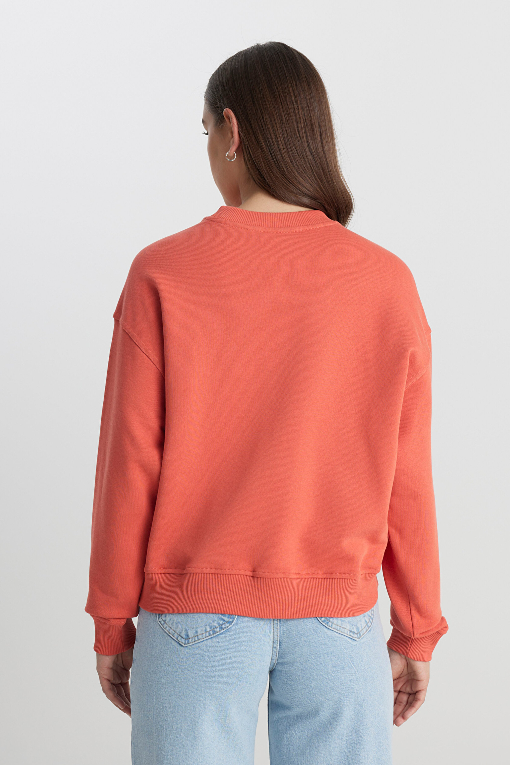 Relaxed Fit Geniş Kesim Bisiklet Yaka Turuncu Sweatshirt - Poppy-LQ96200475B50 (görsel 5)