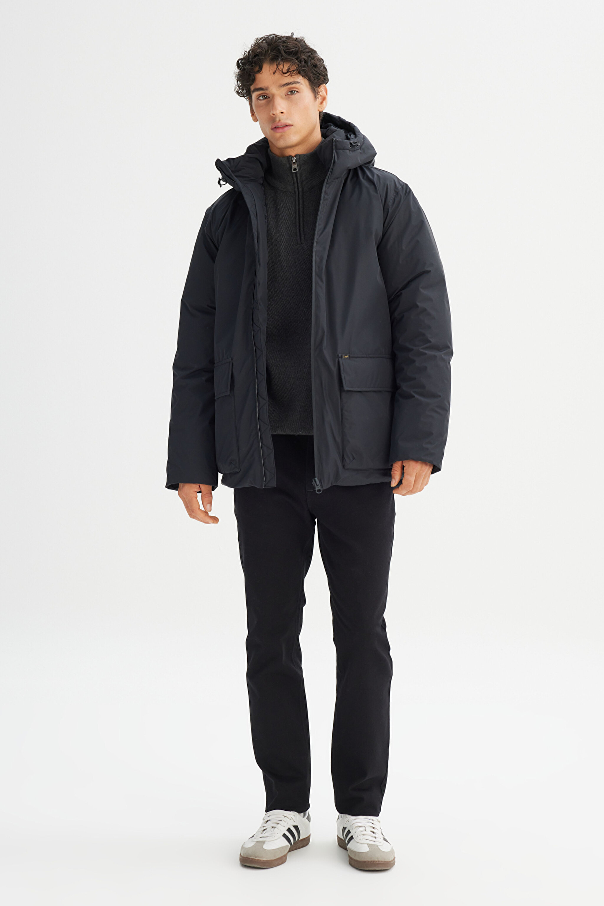 Regular Fit Normal Kesim Kapüşonlu Cepli Puffer Şişme Mont - Black-LR317064001 (görsel 2)