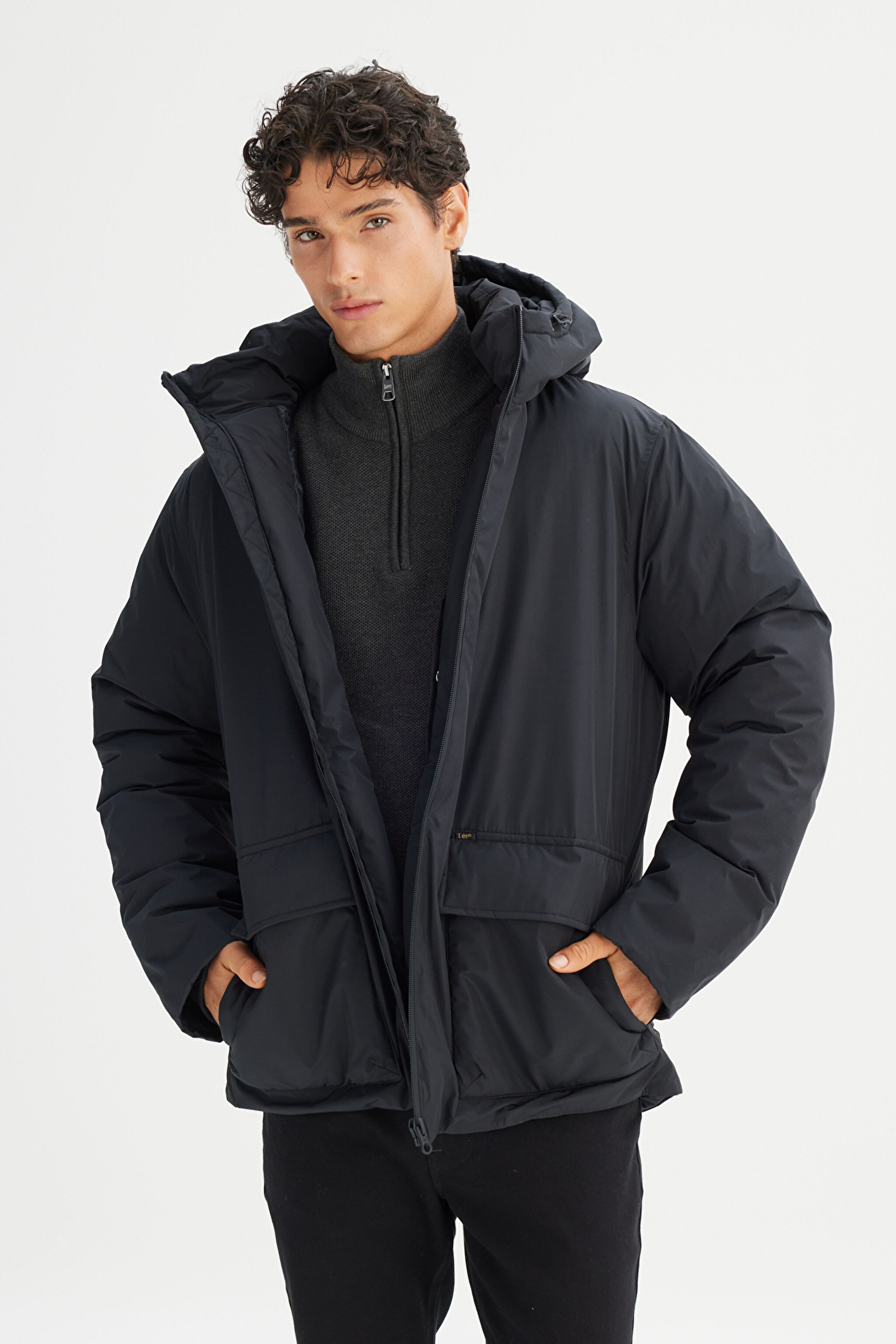 Regular Fit Normal Kesim Kapüşonlu Cepli Puffer Şişme Mont - Black-LR317064001 (görsel 3)
