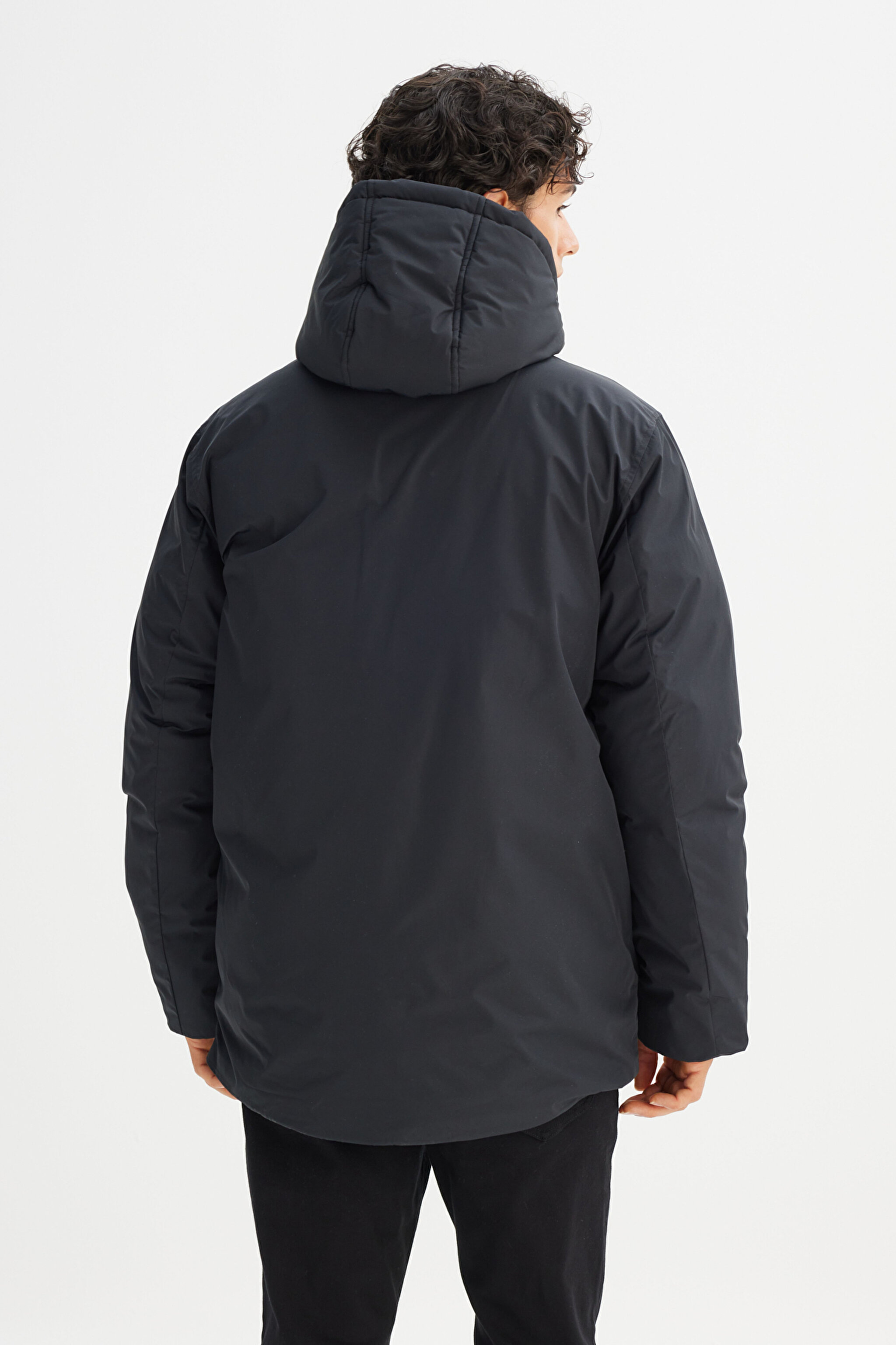 Regular Fit Normal Kesim Kapüşonlu Cepli Puffer Şişme Mont - Black-LR317064001 (görsel 6)