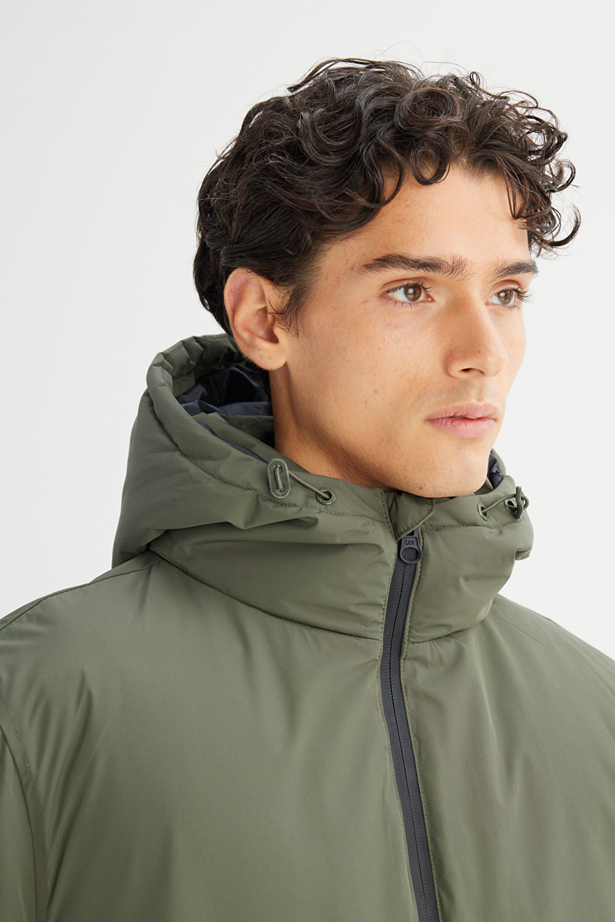 Regular Fit Normal Kesim Kapüşonlu Cepli Puffer Şişme Mont - Olive Gray-LR317064901 (görsel 4)