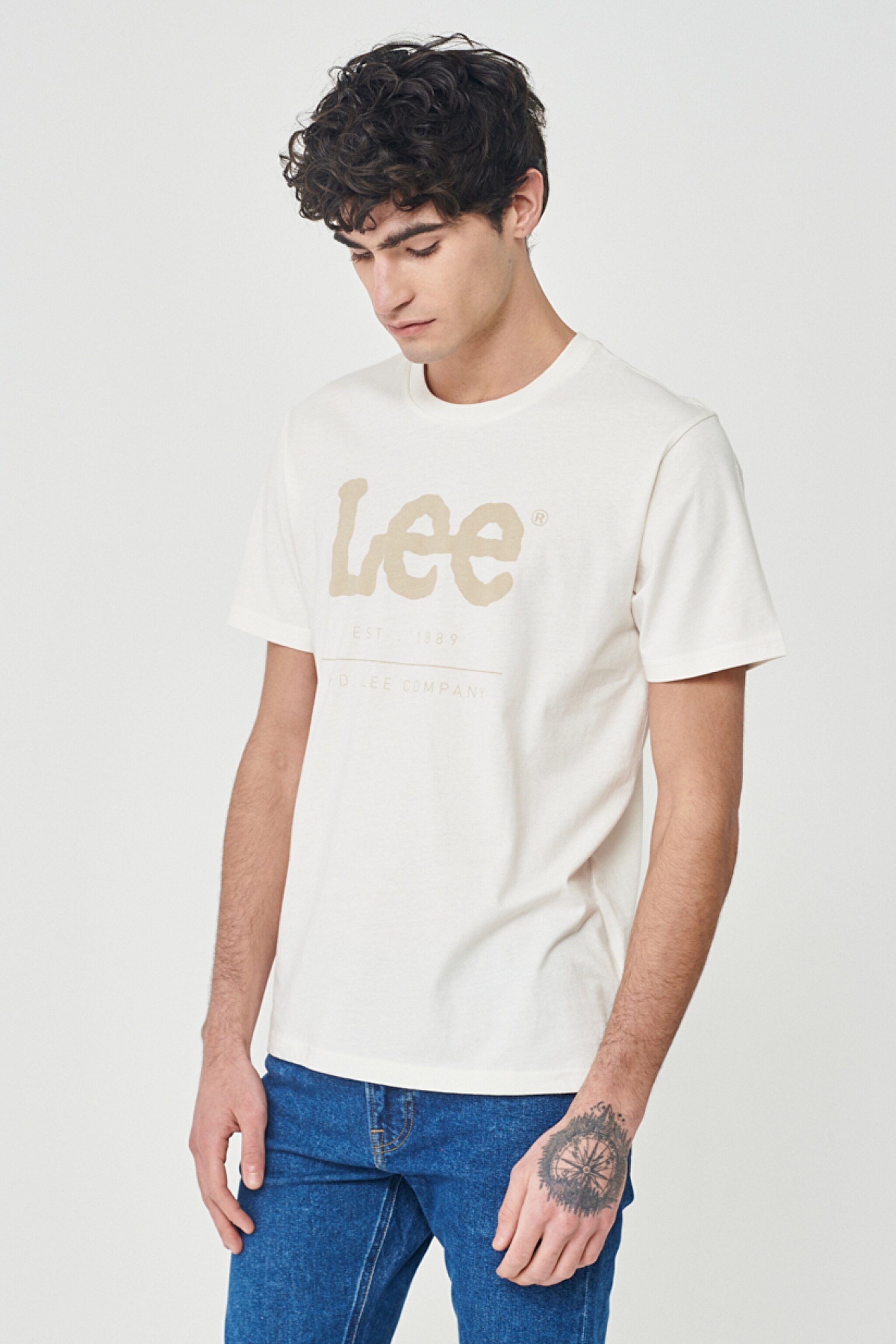 Regular Fit Normal Kesim %100 Pamuk Bisiklet Yaka Kırık Beyaz Tişört - Off White-LV11FQMK (görsel 3)