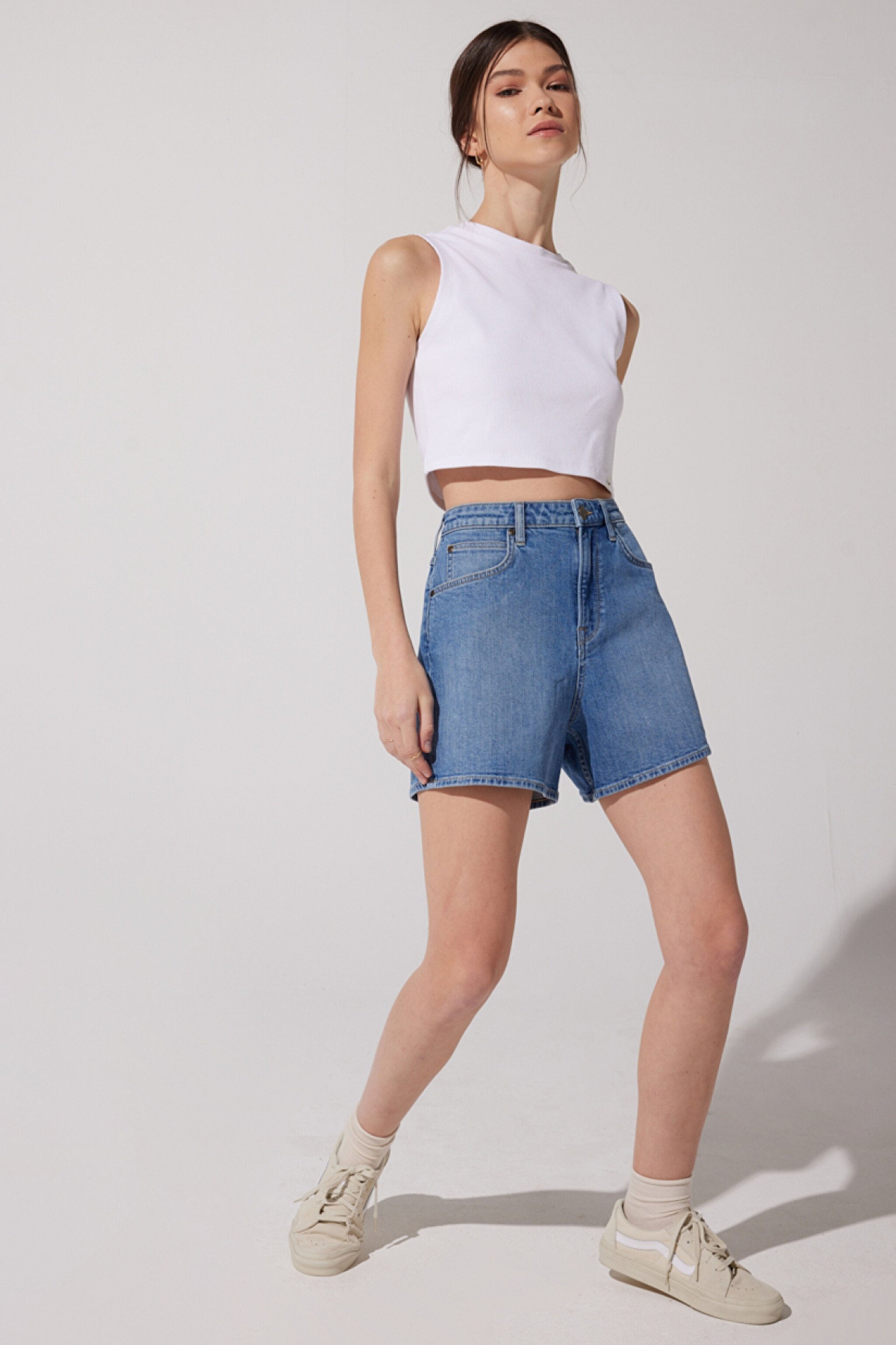 Stella Regular Fit Normal Kesim Yükek Bel Mavi Esnek Jean Kot Şort - The Bang-LV18GWC95 (görsel 2)