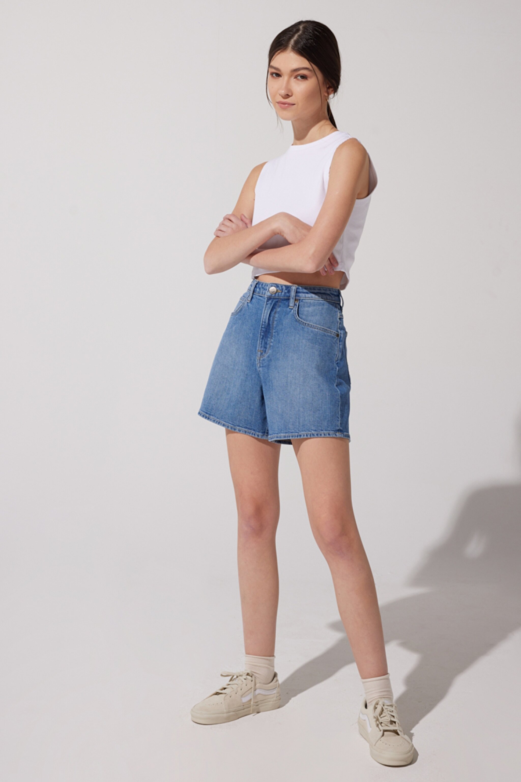 Stella Regular Fit Normal Kesim Yükek Bel Mavi Esnek Jean Kot Şort - The Bang-LV18GWC95 (görsel 3)
