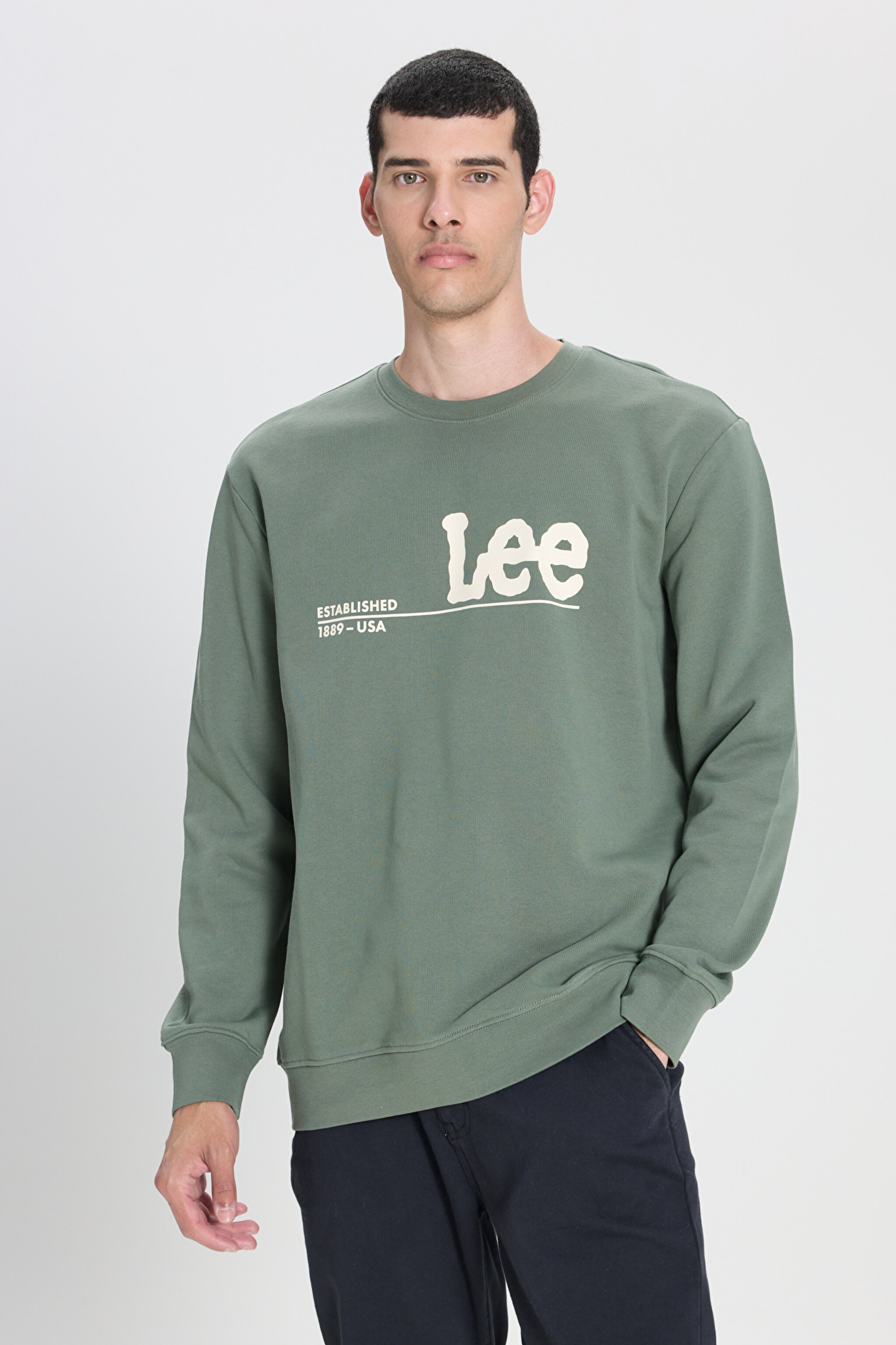 Regular Fit Normal Kesim %100 Pamuk Bisiklet Yaka Mint Yeşili Sweatshirt - Fort Green-LV25EJ43