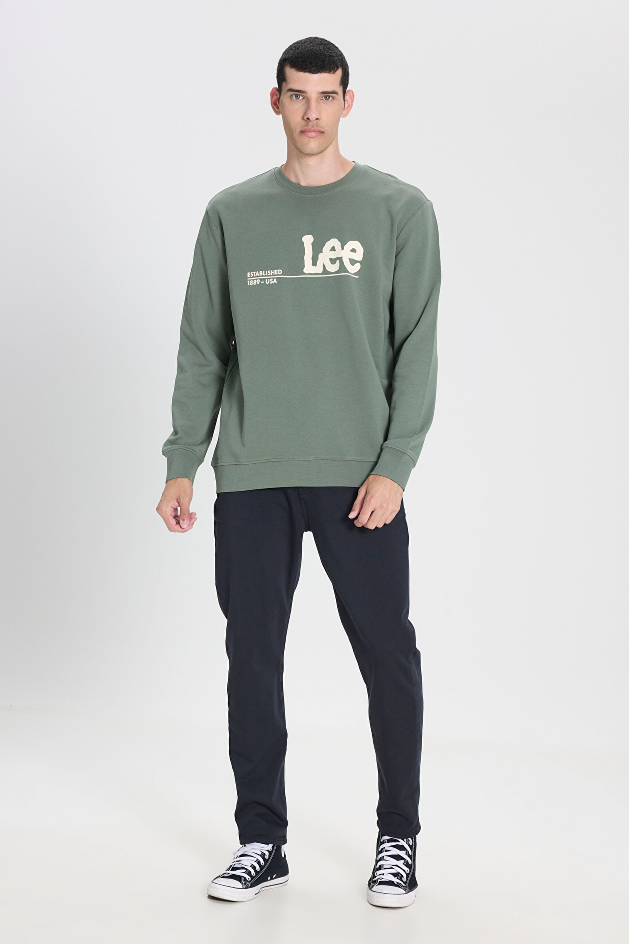 Regular Fit Normal Kesim %100 Pamuk Bisiklet Yaka Mint Yeşili Sweatshirt - Fort Green-LV25EJ43 (görsel 3)