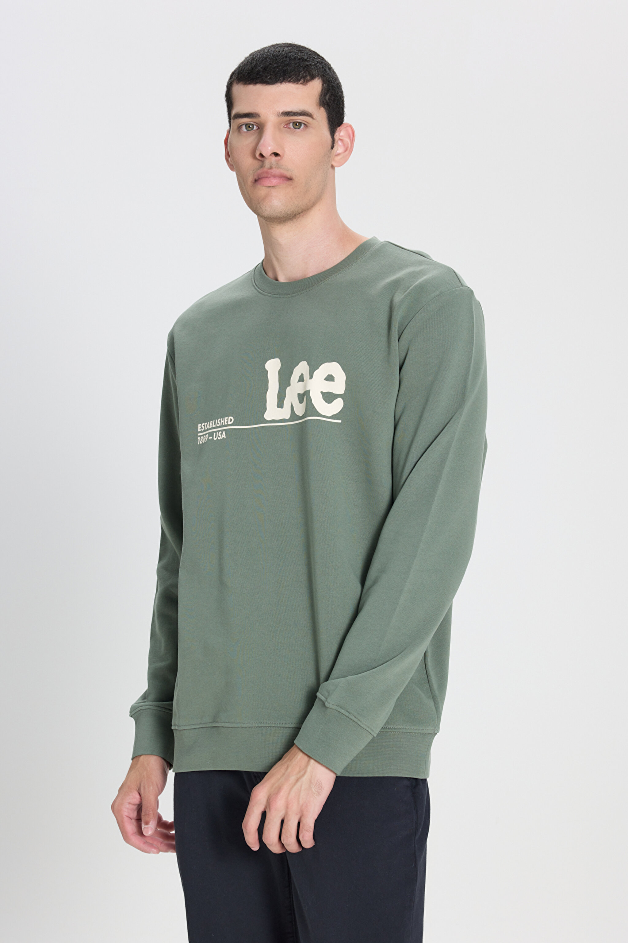 Regular Fit Normal Kesim %100 Pamuk Bisiklet Yaka Mint Yeşili Sweatshirt - Fort Green-LV25EJ43 (görsel 5)