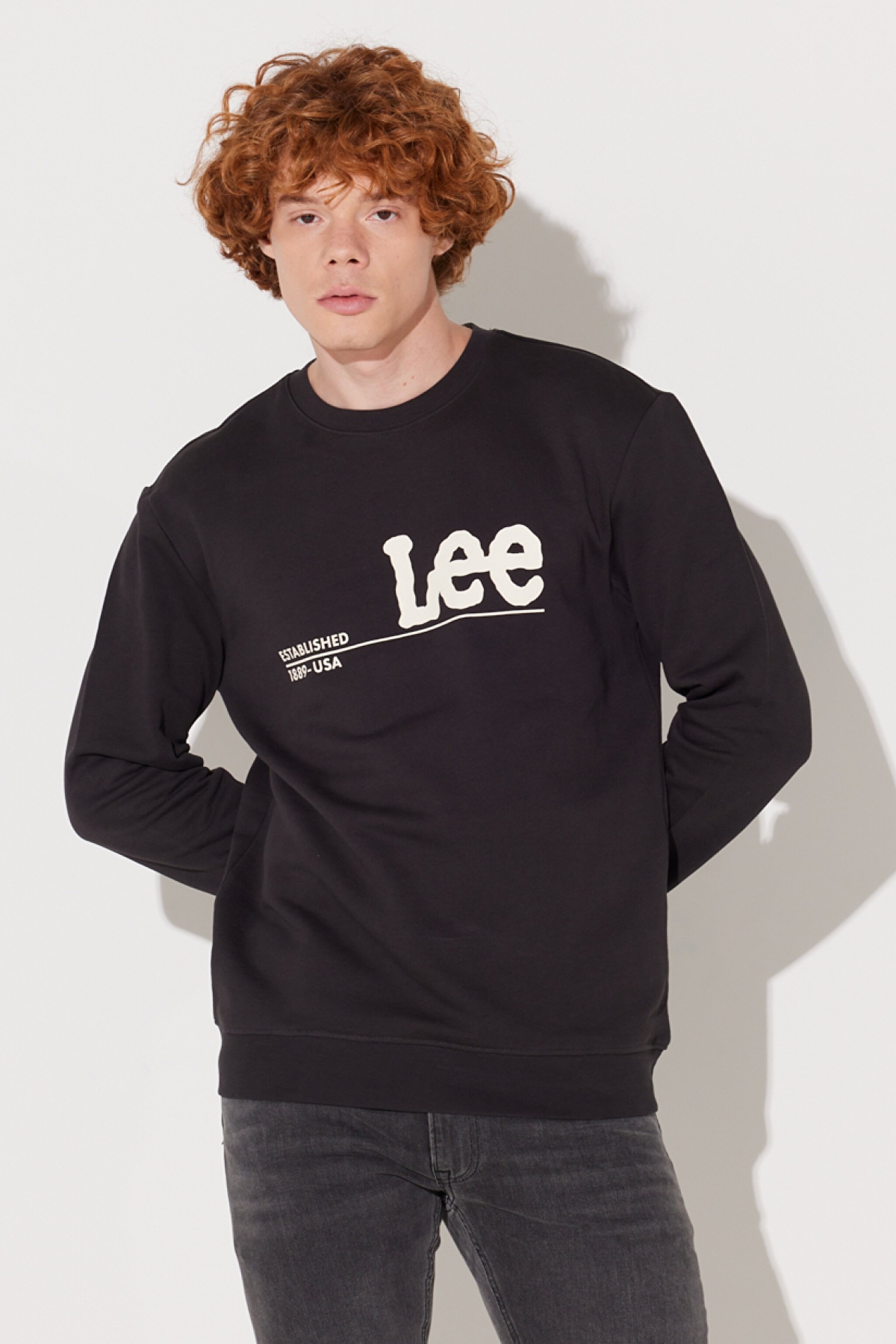 Regular Fit Normal Kesim %100 Pamuk Bisiklet Yaka Şardonlu Antrasit Sweatshirt - Washed Black-LV25EJON