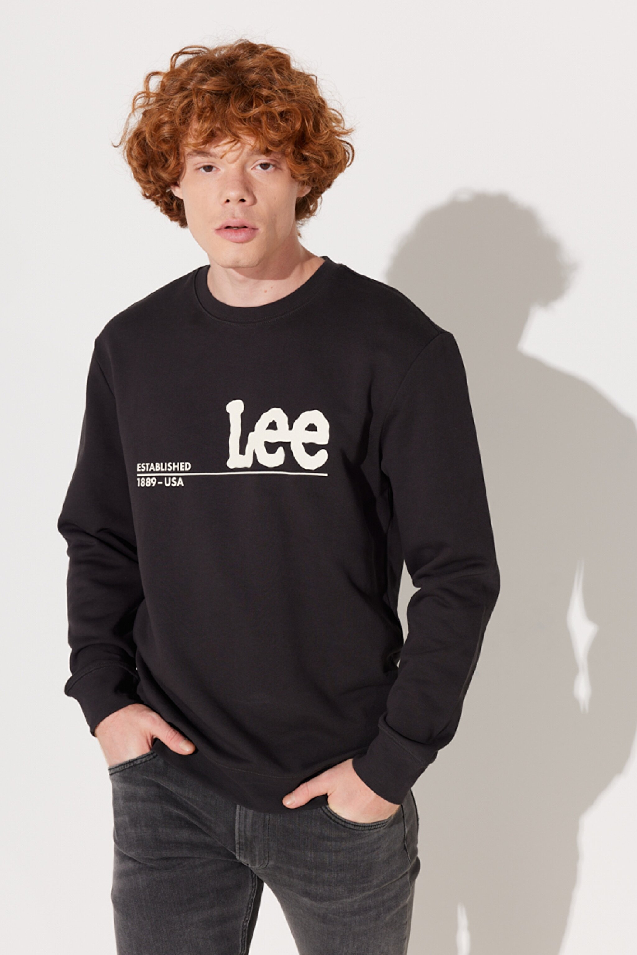Regular Fit Normal Kesim %100 Pamuk Bisiklet Yaka Şardonlu Antrasit Sweatshirt - Washed Black-LV25EJON (görsel 2)