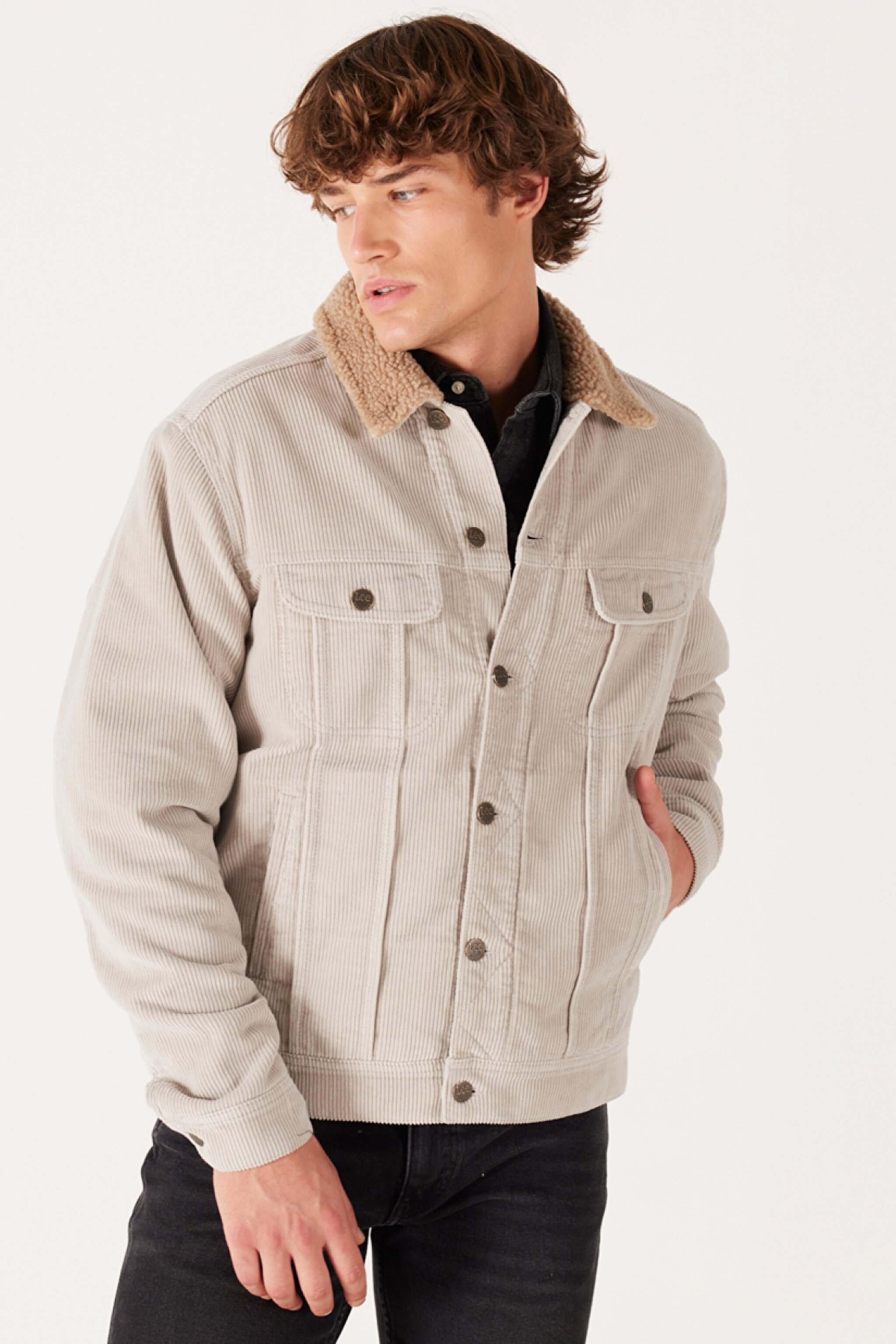 Regular Fit Normal Kesim %100 Pamuk Sherpa Yaka Bej Kadife Ceket - Salina Stone-LV50OOE32 (görsel 2)