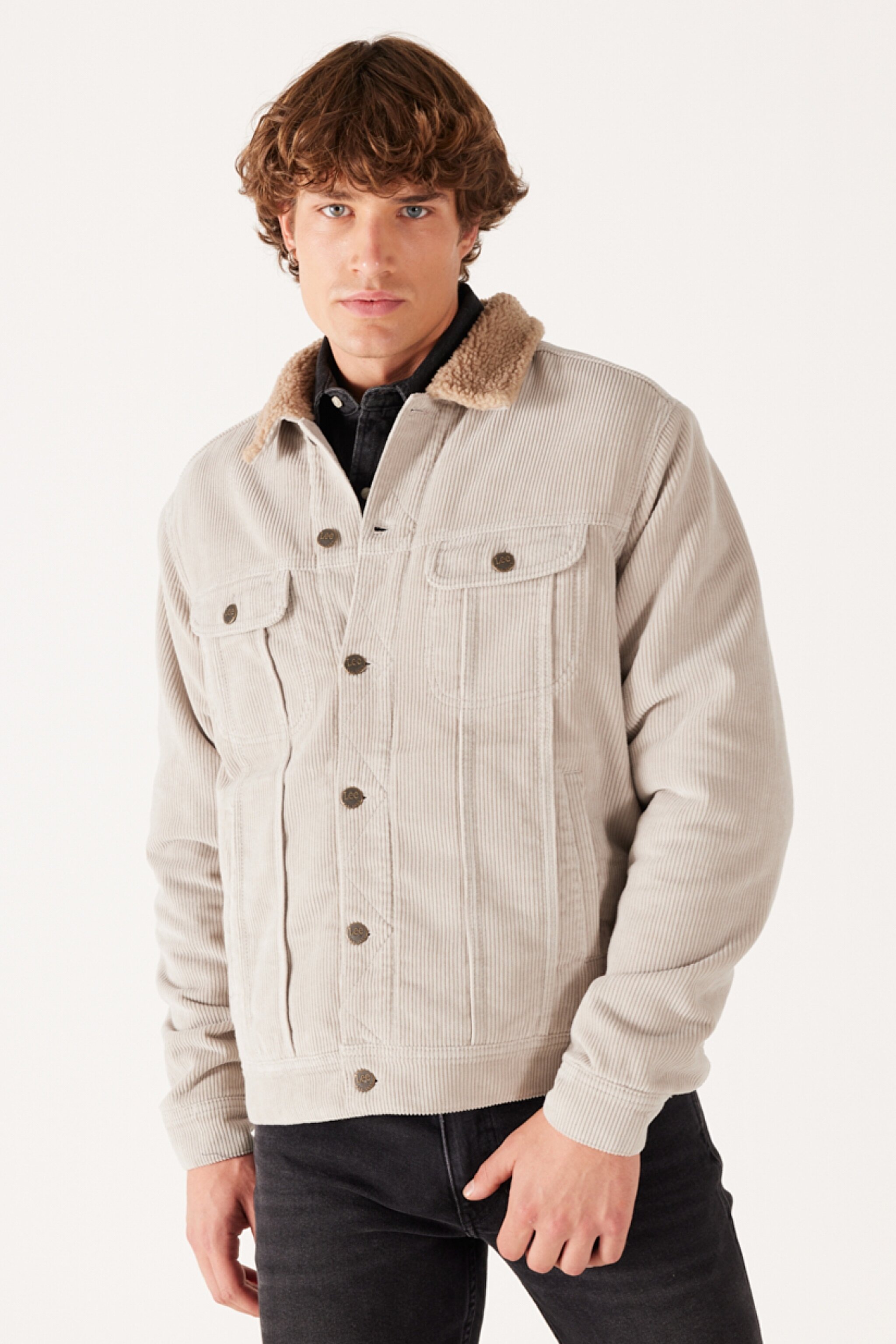 Regular Fit Normal Kesim %100 Pamuk Sherpa Yaka Bej Kadife Ceket - Salina Stone-LV50OOE32 (görsel 3)