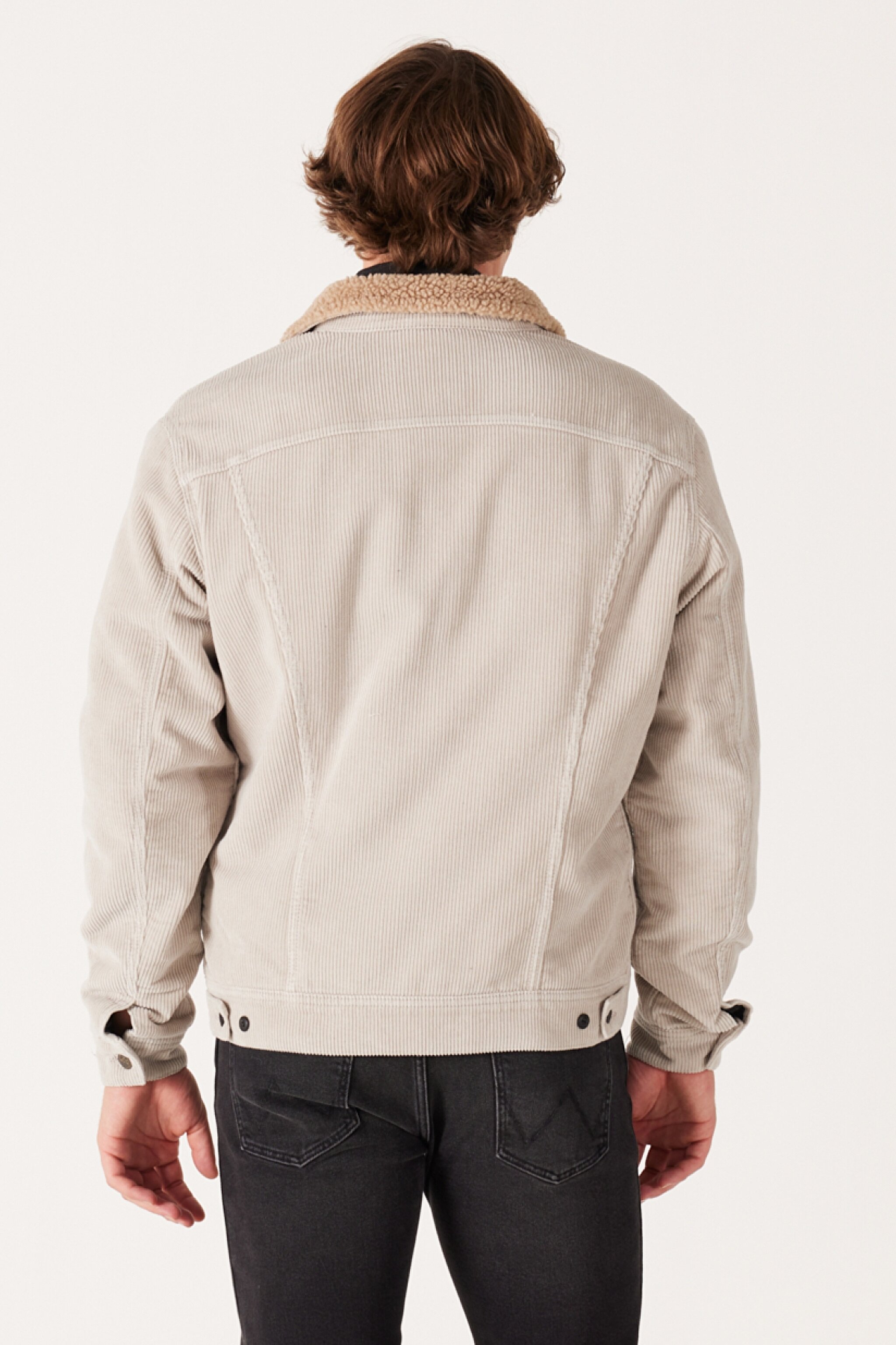 Regular Fit Normal Kesim %100 Pamuk Sherpa Yaka Bej Kadife Ceket - Salina Stone-LV50OOE32 (görsel 8)