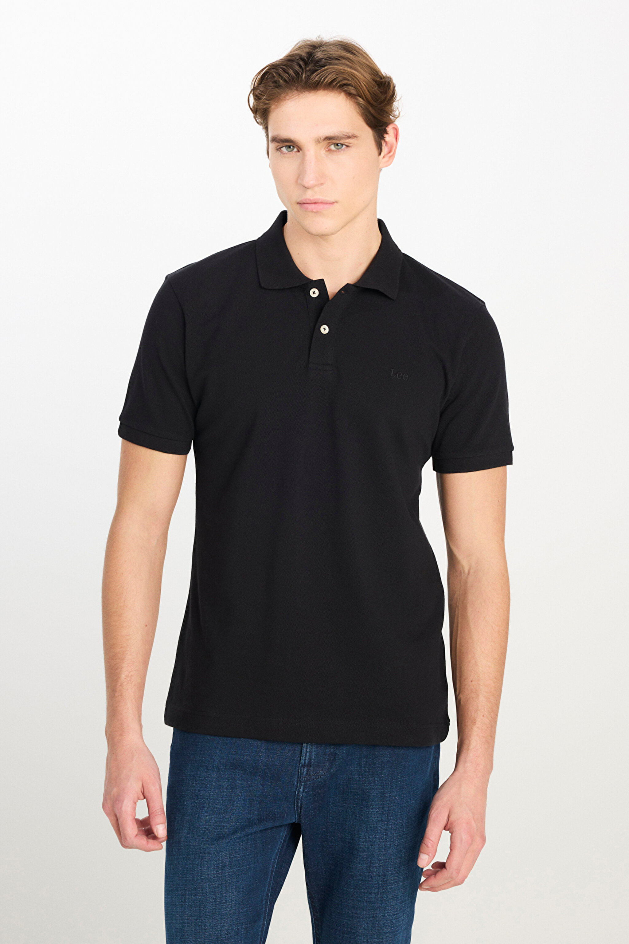 %100 Pamuk Regular Fit Normal Kesim Siyah Polo Yaka Tişört