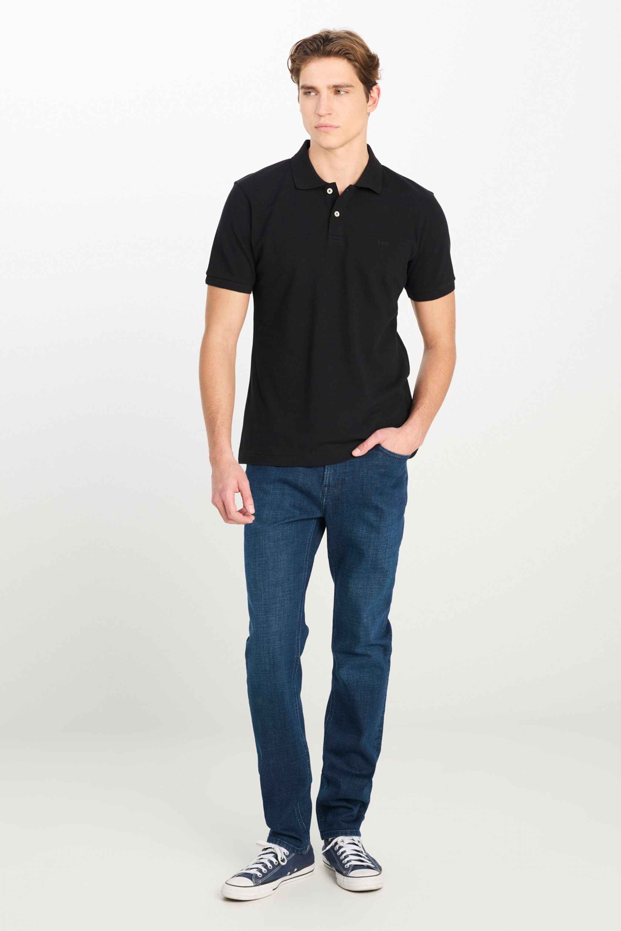 %100 Pamuk Regular Fit Normal Kesim Siyah Polo Yaka Tişört - Black-ML211810001 (görsel 3)