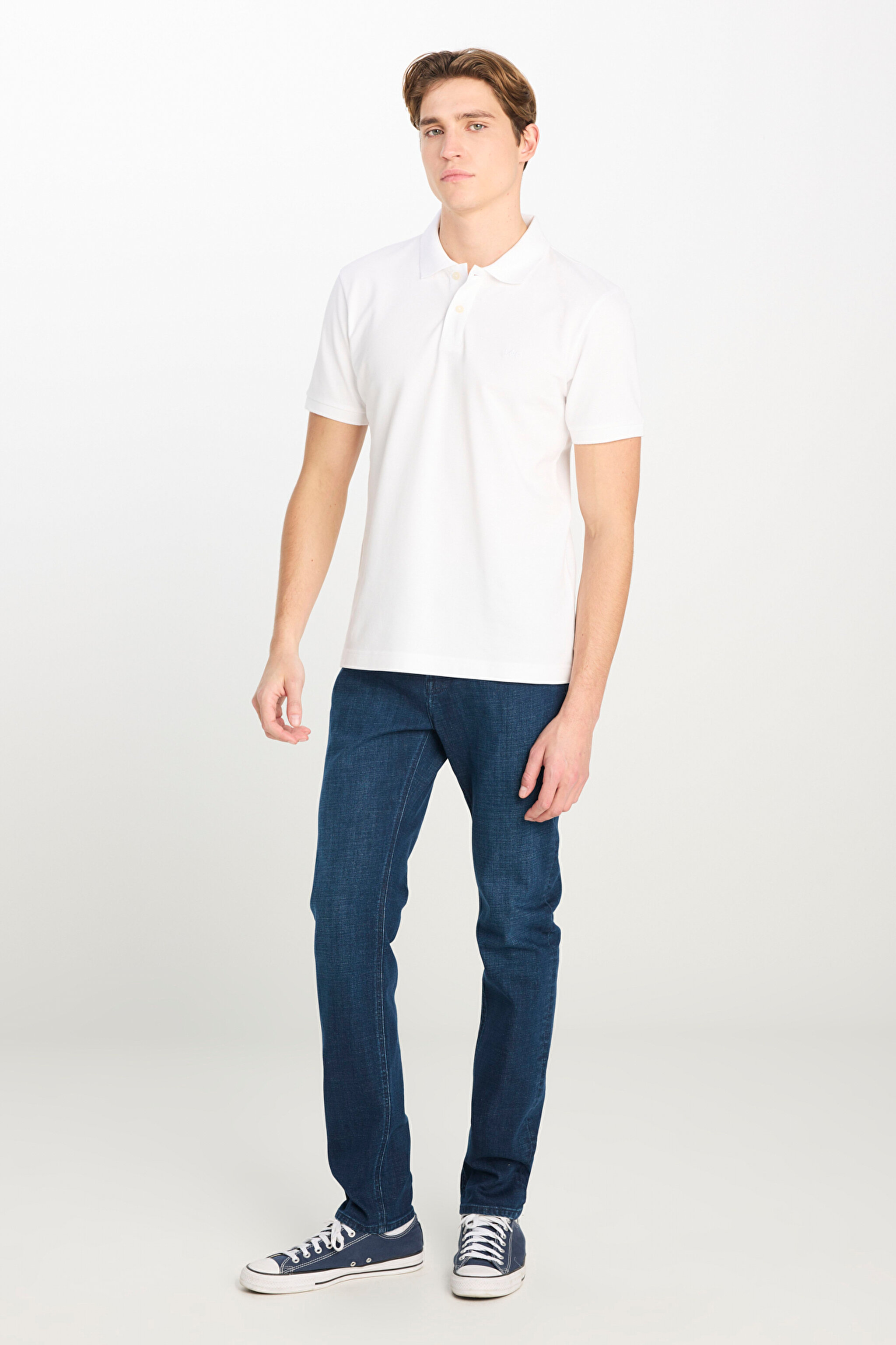 %100 Pamuk Regular Fit Normal Kesim Kırık Beyaz Polo Yaka Tişört - Off White-ML211810102 (görsel 3)