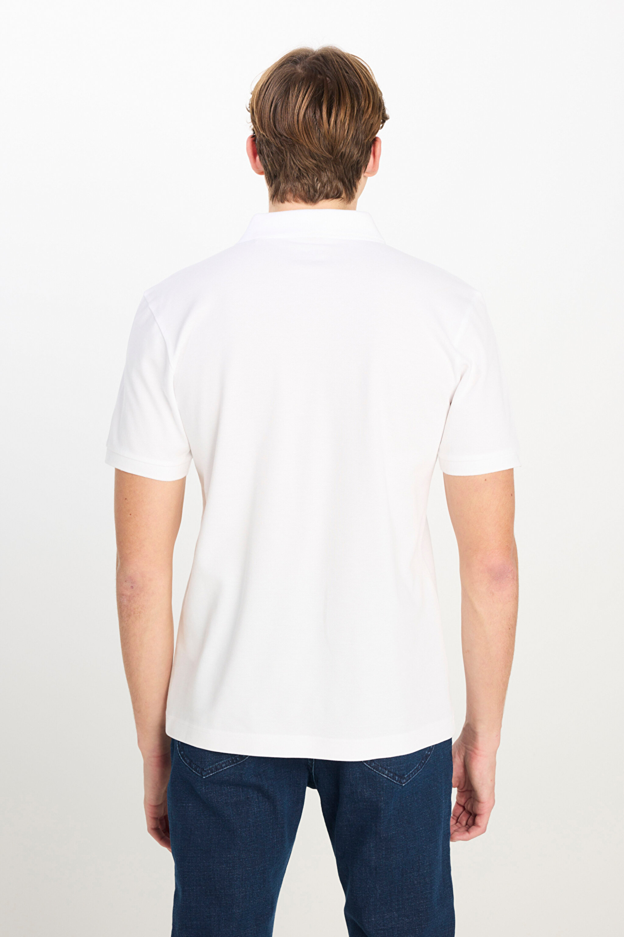 %100 Pamuk Regular Fit Normal Kesim Kırık Beyaz Polo Yaka Tişört - Off White-ML211810102 (görsel 5)