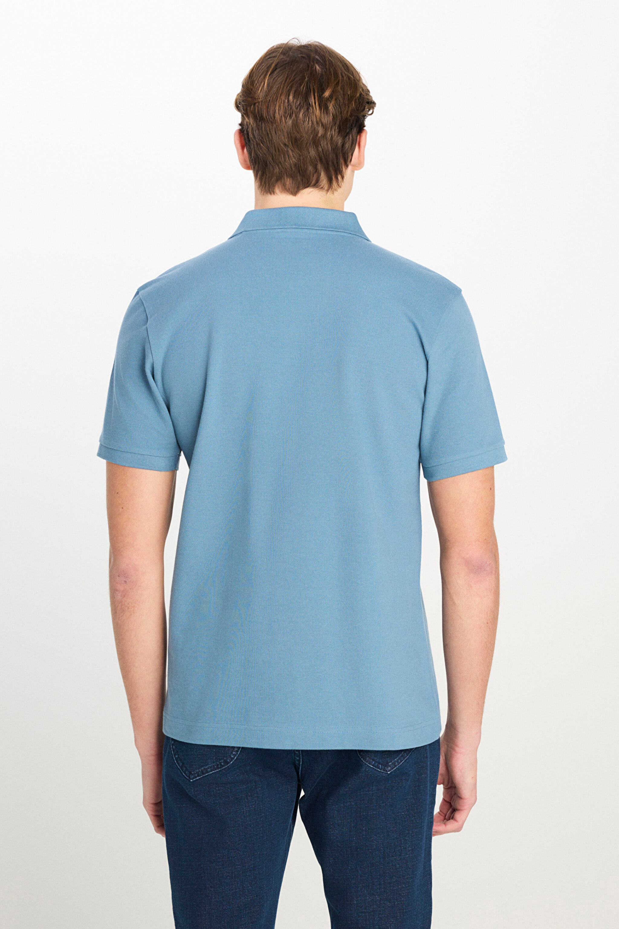 %100 Pamuk Regular Fit Normal Kesim Mavi Polo Yaka Tişört - Blue-ML211810400 (görsel 5)