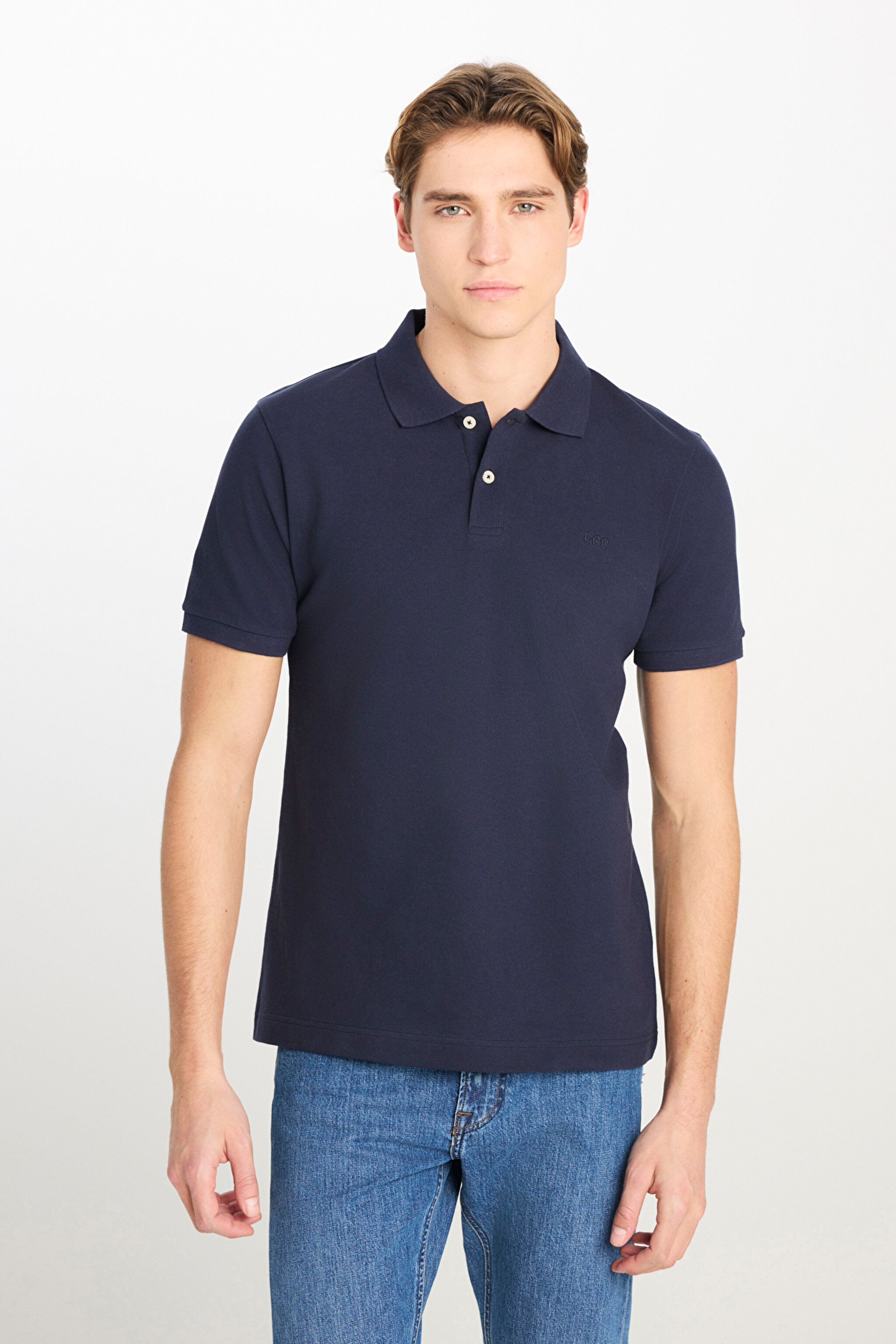%100 Pamuk Regular Fit Normal Kesim Lacivert Polo Yaka Tişört