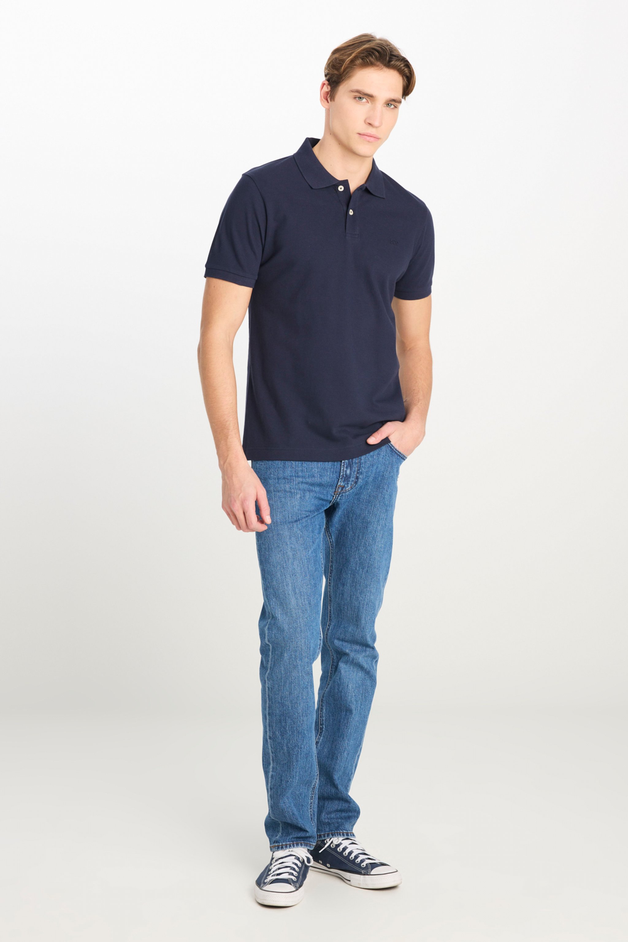 %100 Pamuk Regular Fit Normal Kesim Lacivert Polo Yaka Tişört - Navy-ML211810410 (görsel 3)