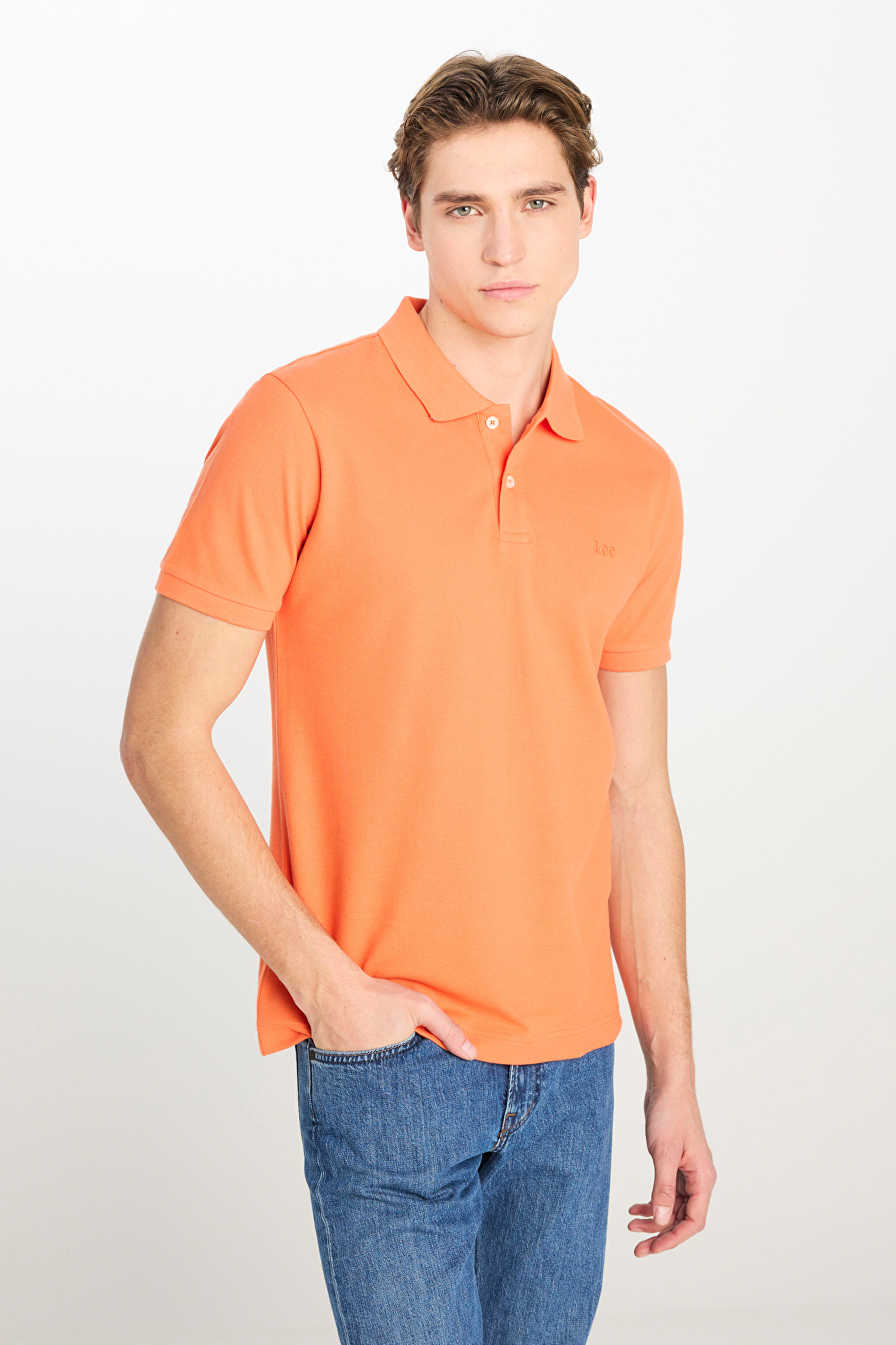 %100 Pamuk Regular Fit Normal Kesim Turuncu Polo Yaka Tişört