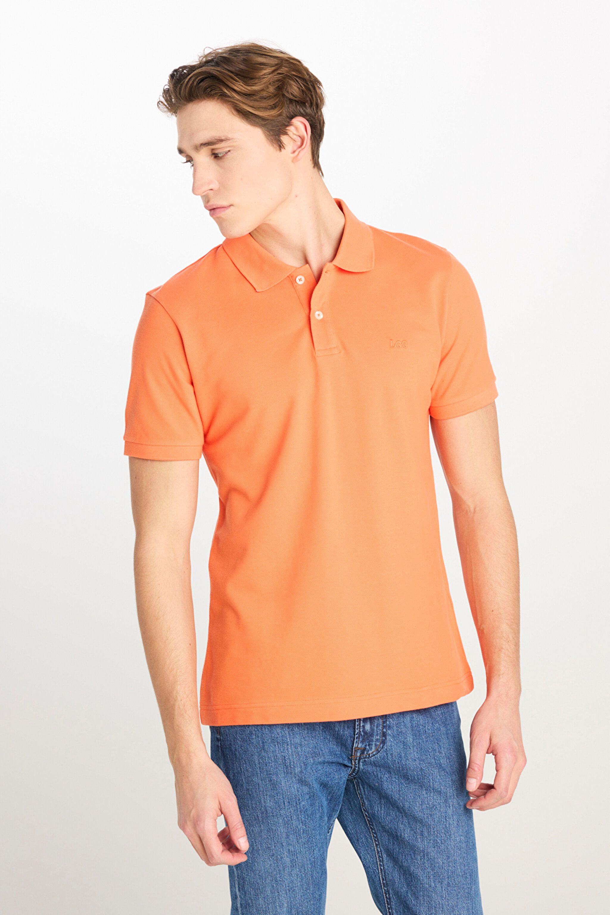 %100 Pamuk Regular Fit Normal Kesim Turuncu Polo Yaka Tişört - Orange-ML211810700 (görsel 2)
