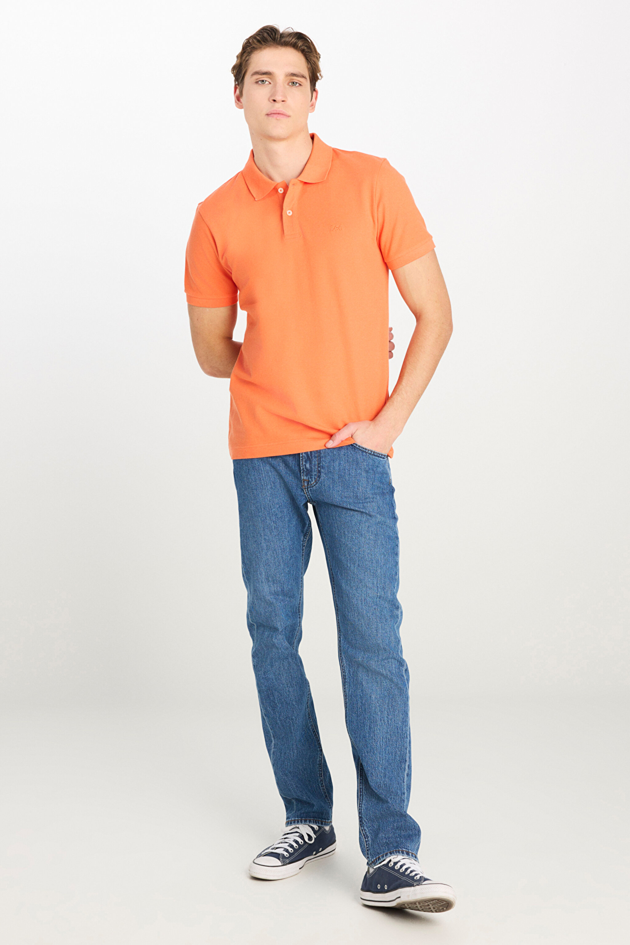 %100 Pamuk Regular Fit Normal Kesim Turuncu Polo Yaka Tişört - Orange-ML211810700 (görsel 3)