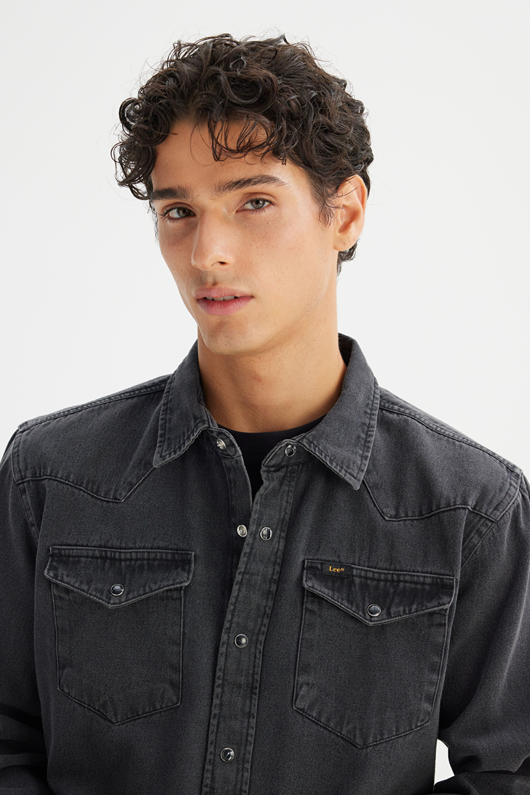%100 Pamuk Regular Fit Normal Kesim Klasik Yaka Cepli Denim Gömlek - Anthracita-ML241513003 (görsel 4)