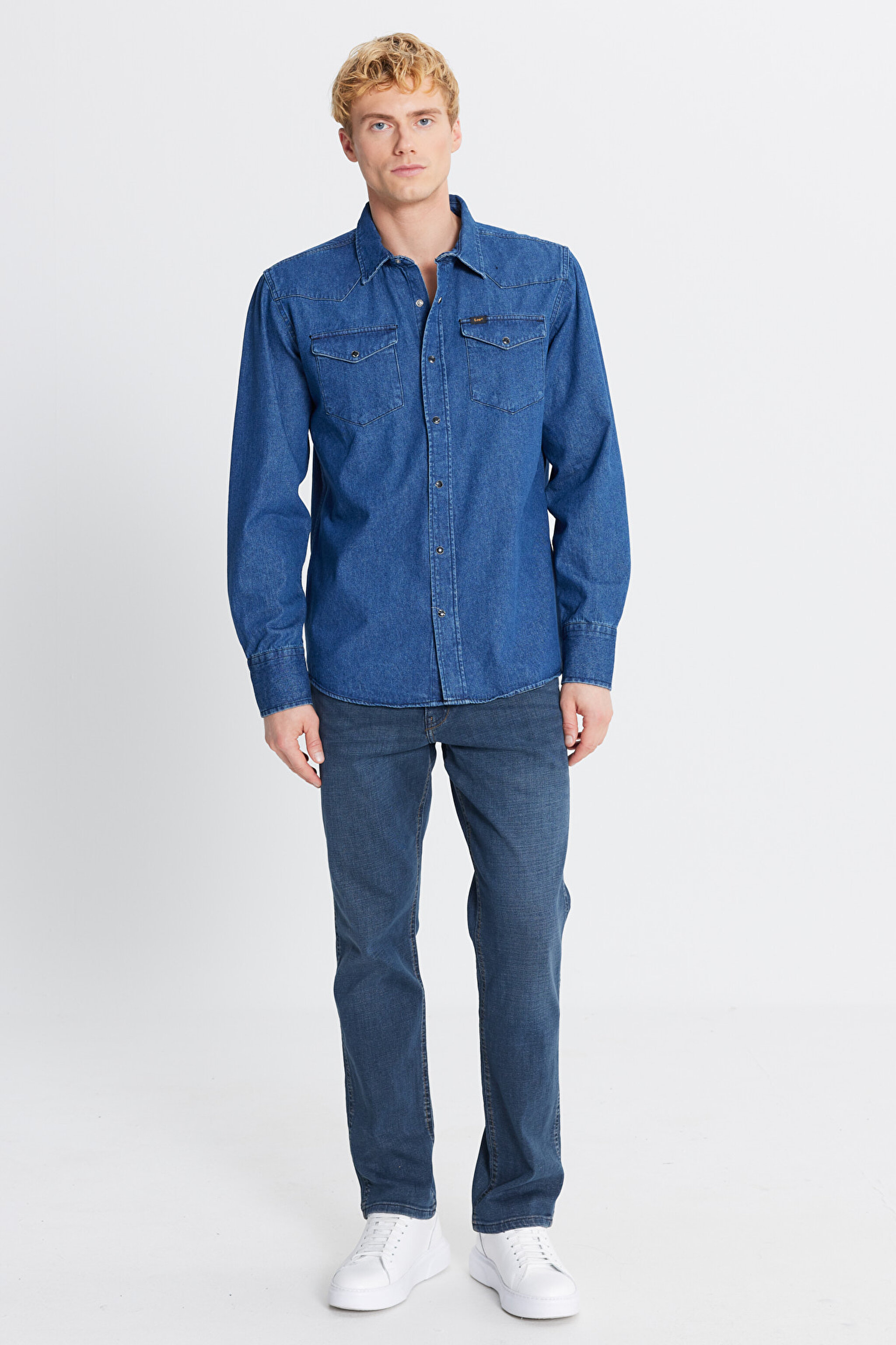 %100 Pamuk Regular Fit Normal Kesim Cepli Klasik Yaka Denim Gömlek - Roaring Rapids-ML241513927 (görsel 2)