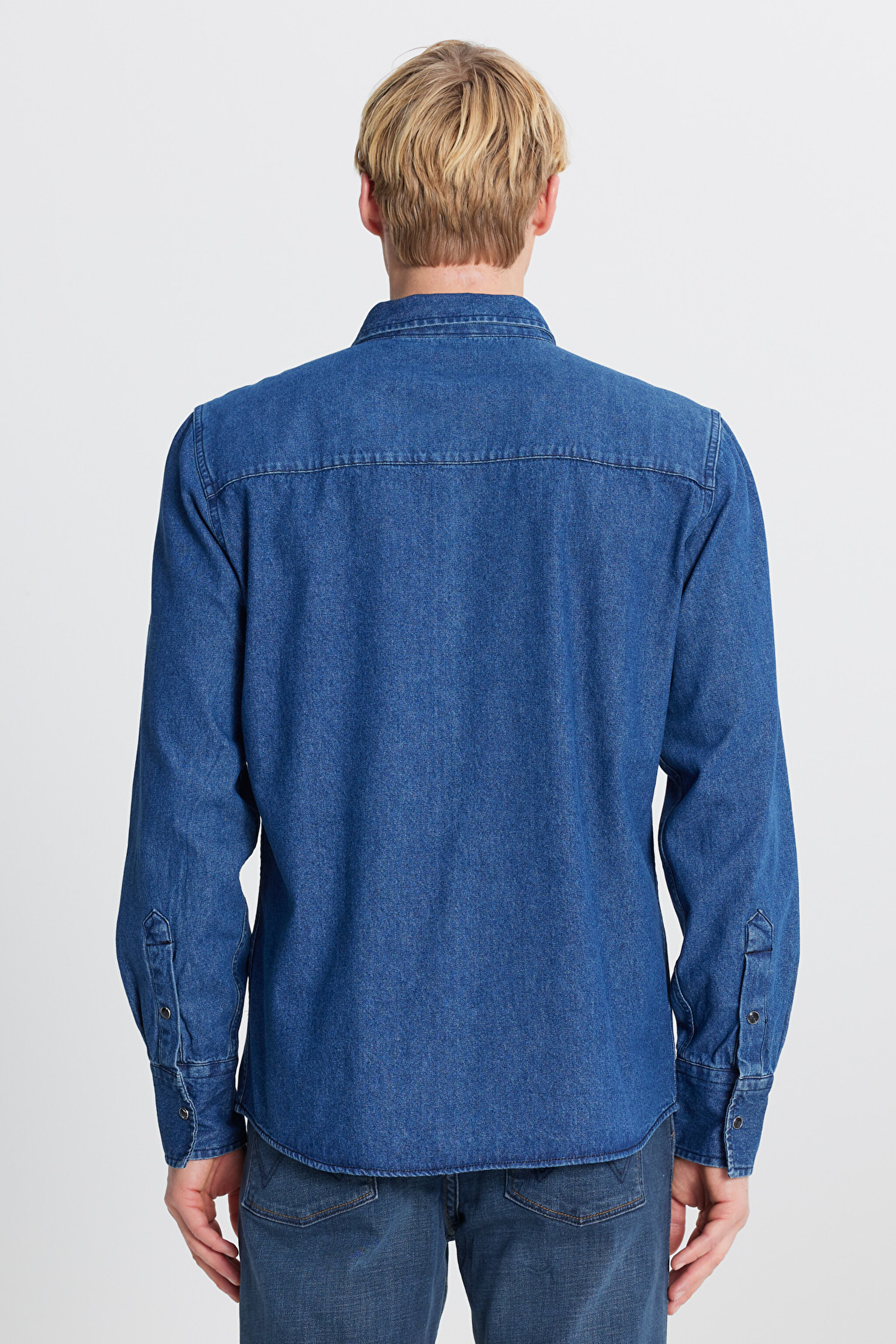 %100 Pamuk Regular Fit Normal Kesim Cepli Klasik Yaka Denim Gömlek - Roaring Rapids-ML241513927 (görsel 5)