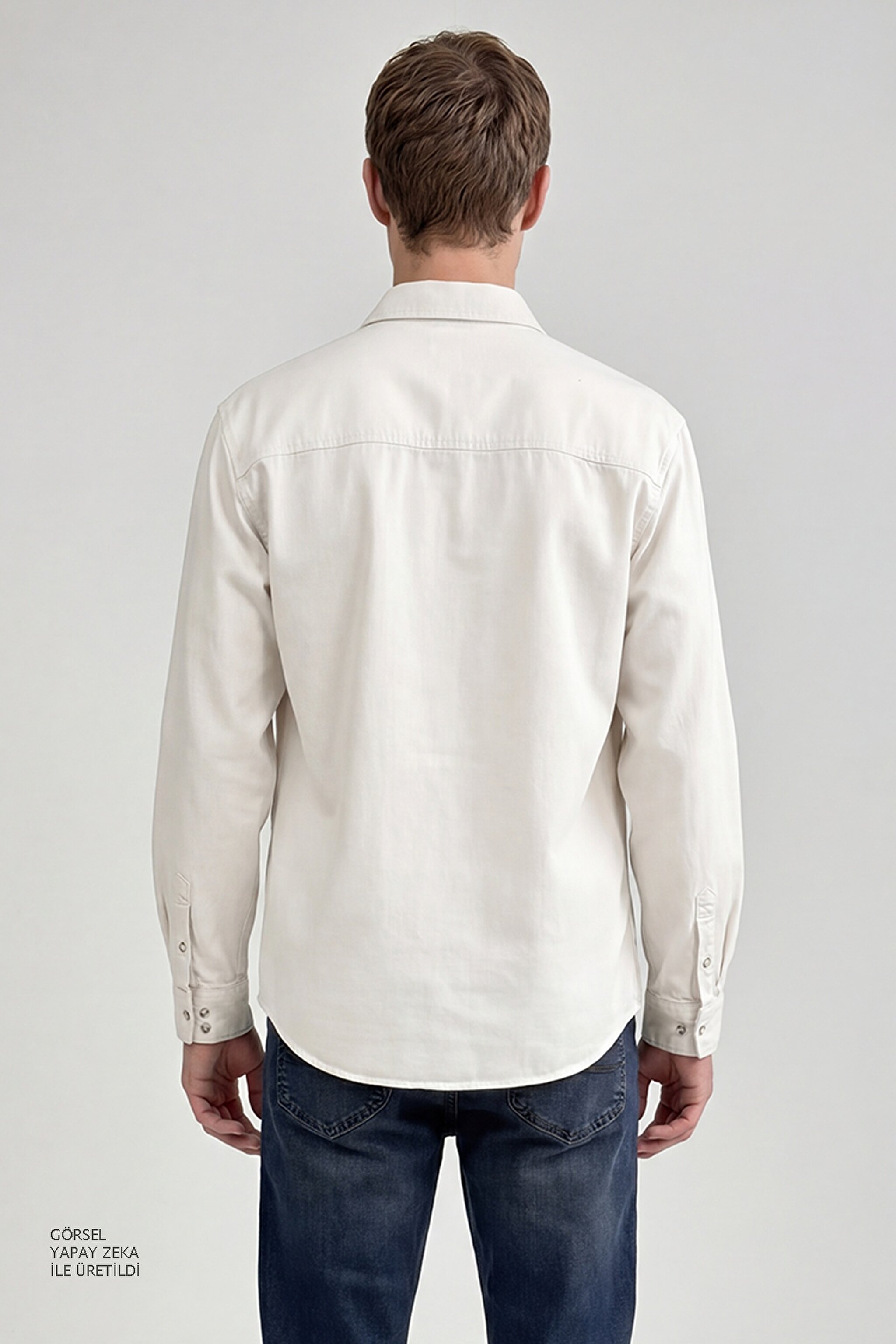 %100 Pamuk Western Regular Fit Normal Kesim Cepli Gömlek - Beige-ML241514614 (görsel 5)