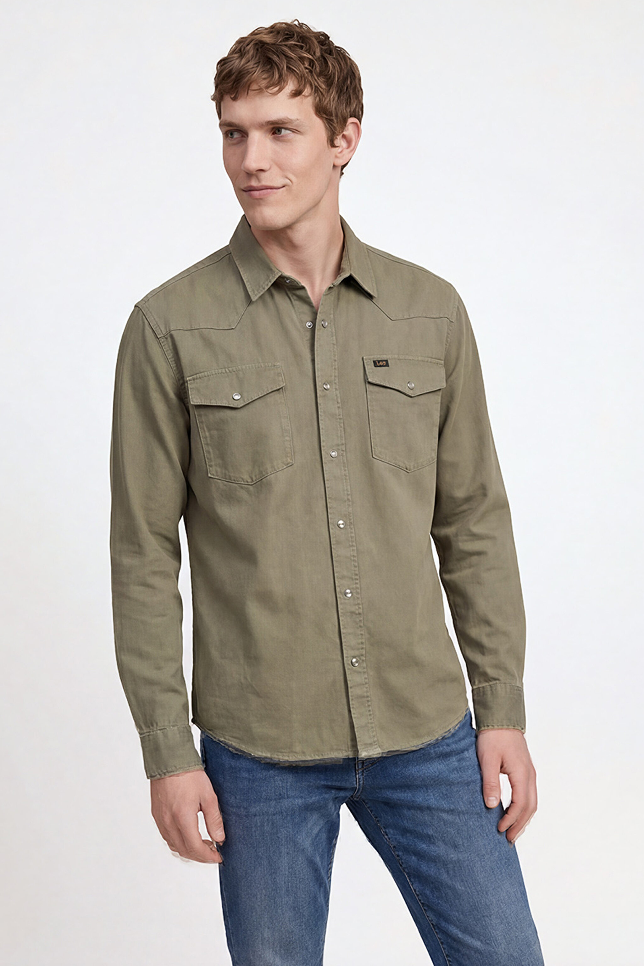 %100 Pamuk Western Regular Fit Normal Kesim Cepli Gömlek - Khaki-ML24151482 (görsel 2)