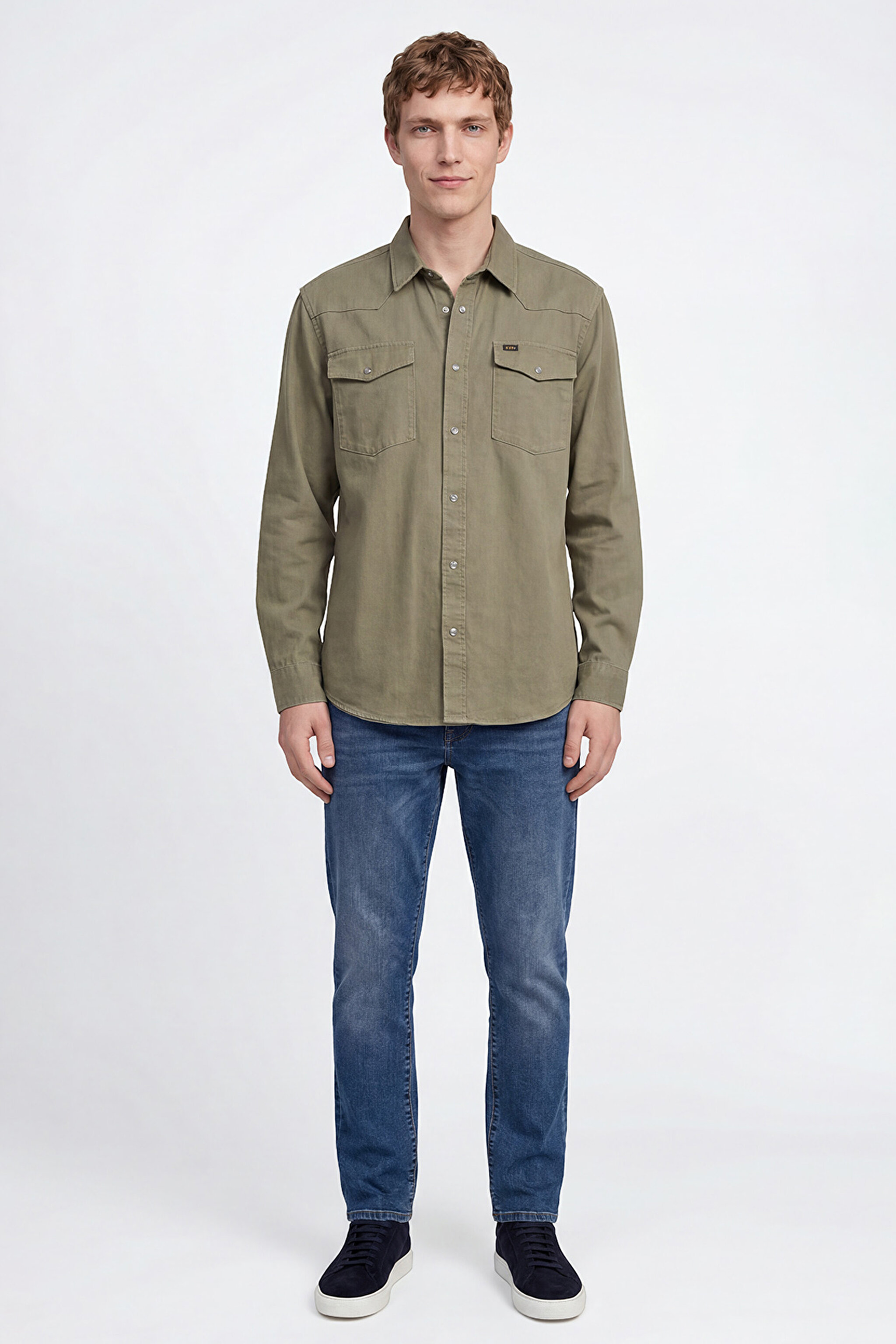 %100 Pamuk Western Regular Fit Normal Kesim Cepli Gömlek - Khaki-ML24151482 (görsel 3)