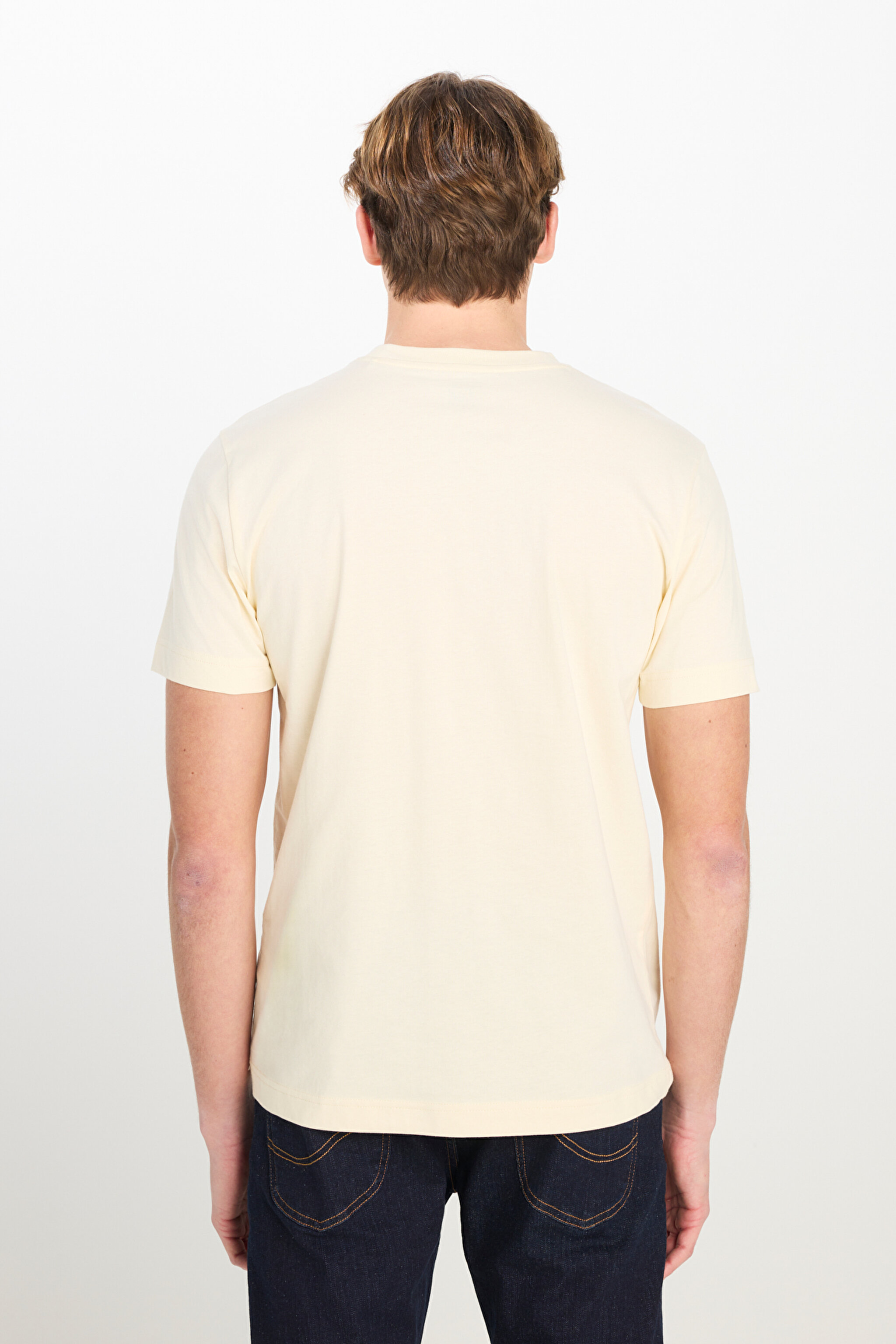 Regular Fit Normal Kesim Bisiklet Yaka Ekru Tişört - OffWhite-ML60UFQ102 (görsel 5)