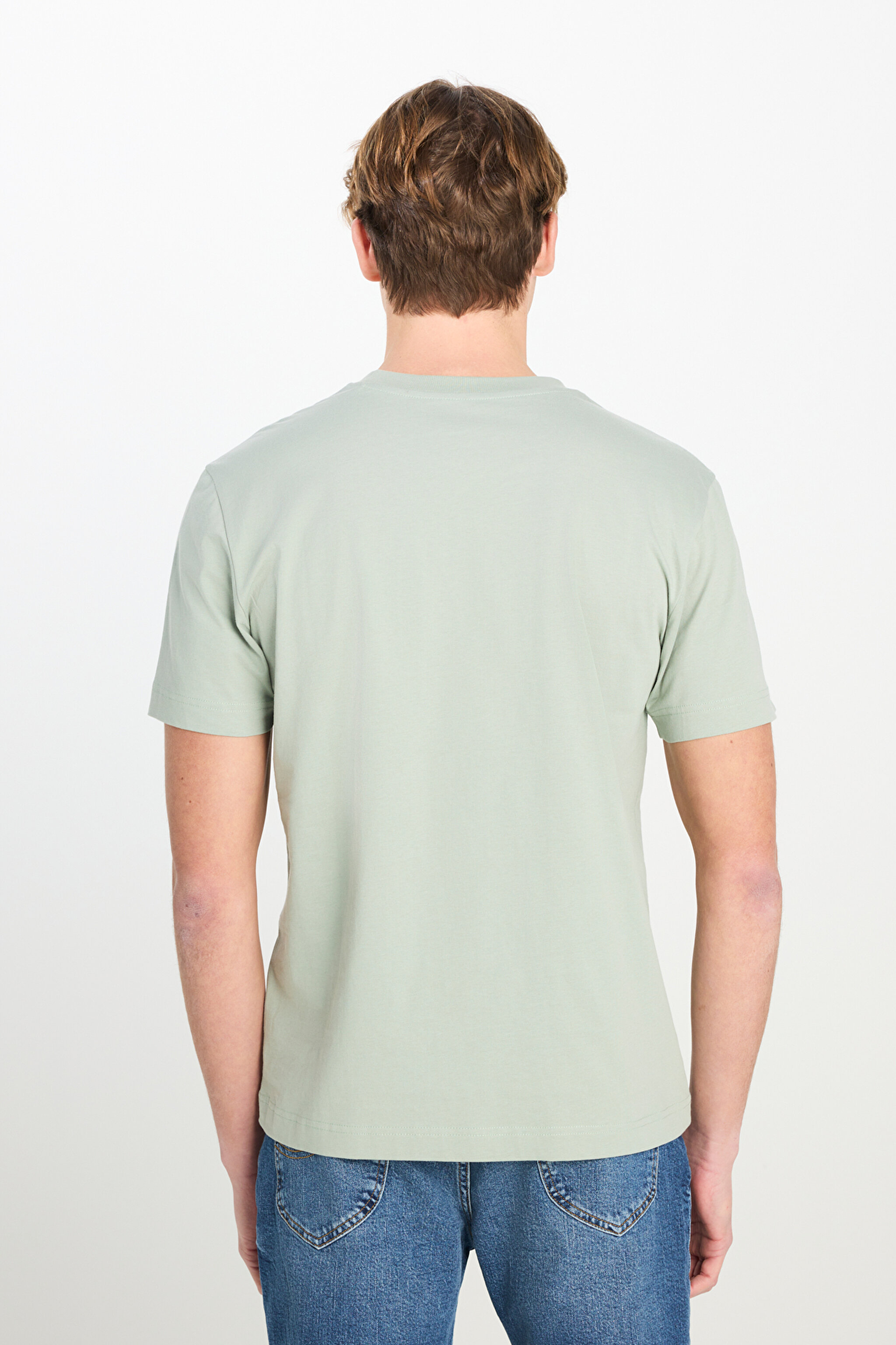 Regular Fit Normal Kesim Bisiklet Yaka Pamuklu Mint Yeşili Tişört - Mint Green-ML60UFQ303 (görsel 5)